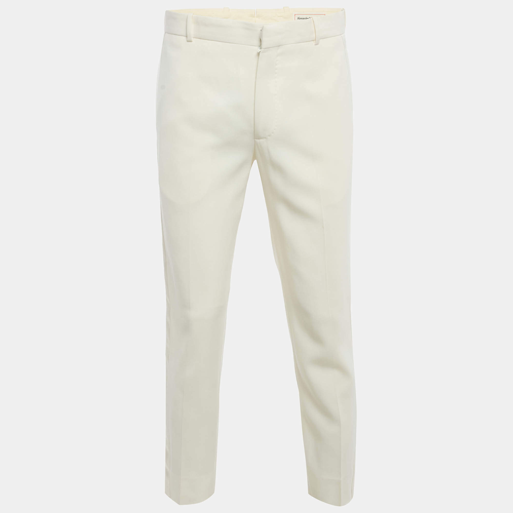 Pre Owned Alexander McQueen Cream Cotton Satin Side Trim Trousers M