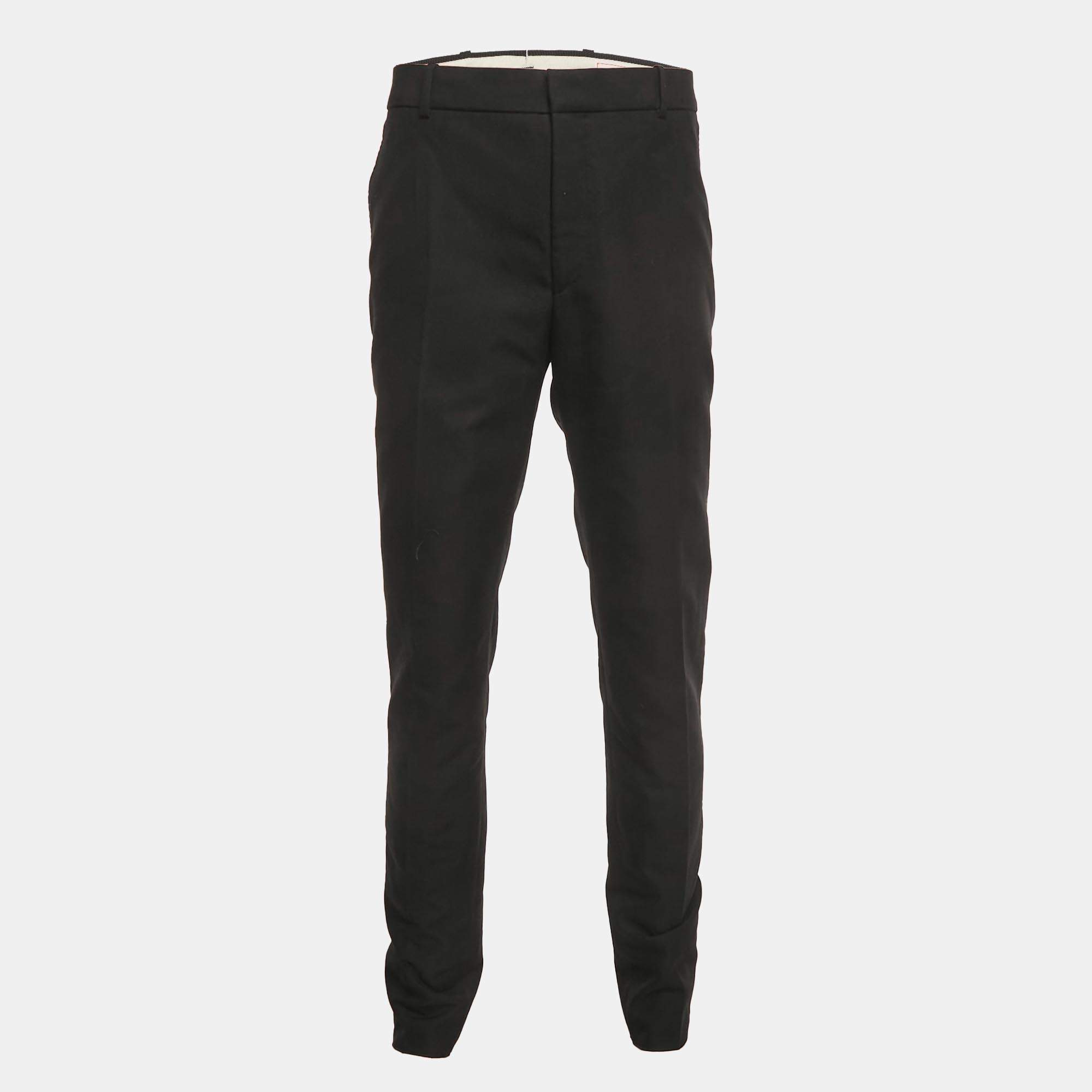 Pre Owned Alexander McQueen Black Logo Embroidered Cotton Trousers XL