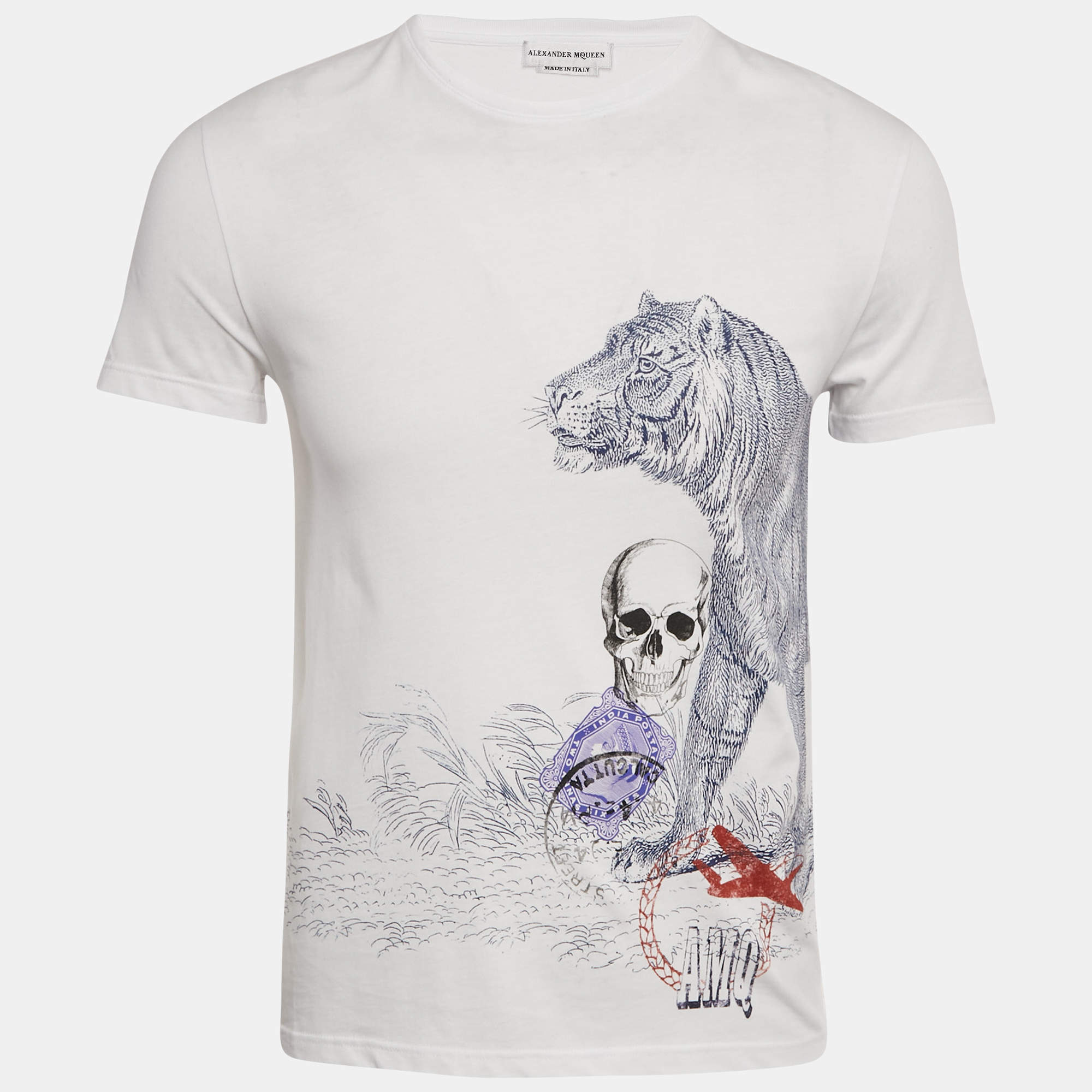 Pre Owned Alexander McQueen White Skull Print Jersey T-Shirt XS