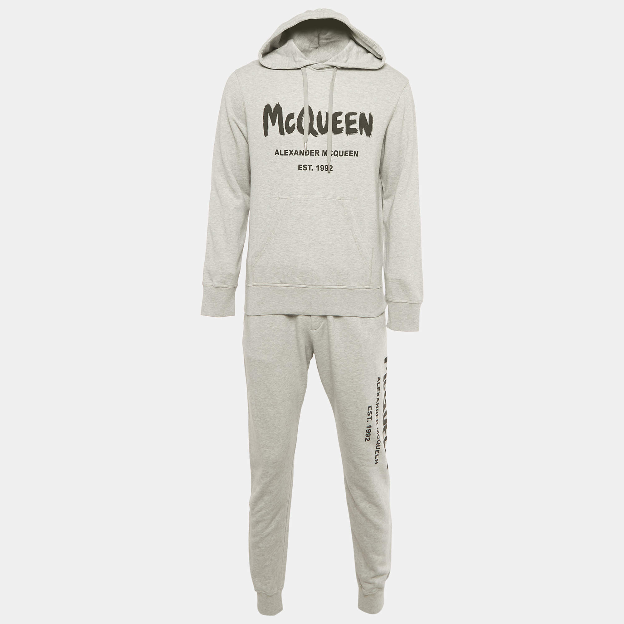 مملوكة مسبقًا طقم ألكساندر ماكوين بنطلون رياضي قطن رمادي بطبعة لوغو جرافيتي مقاس متوسط