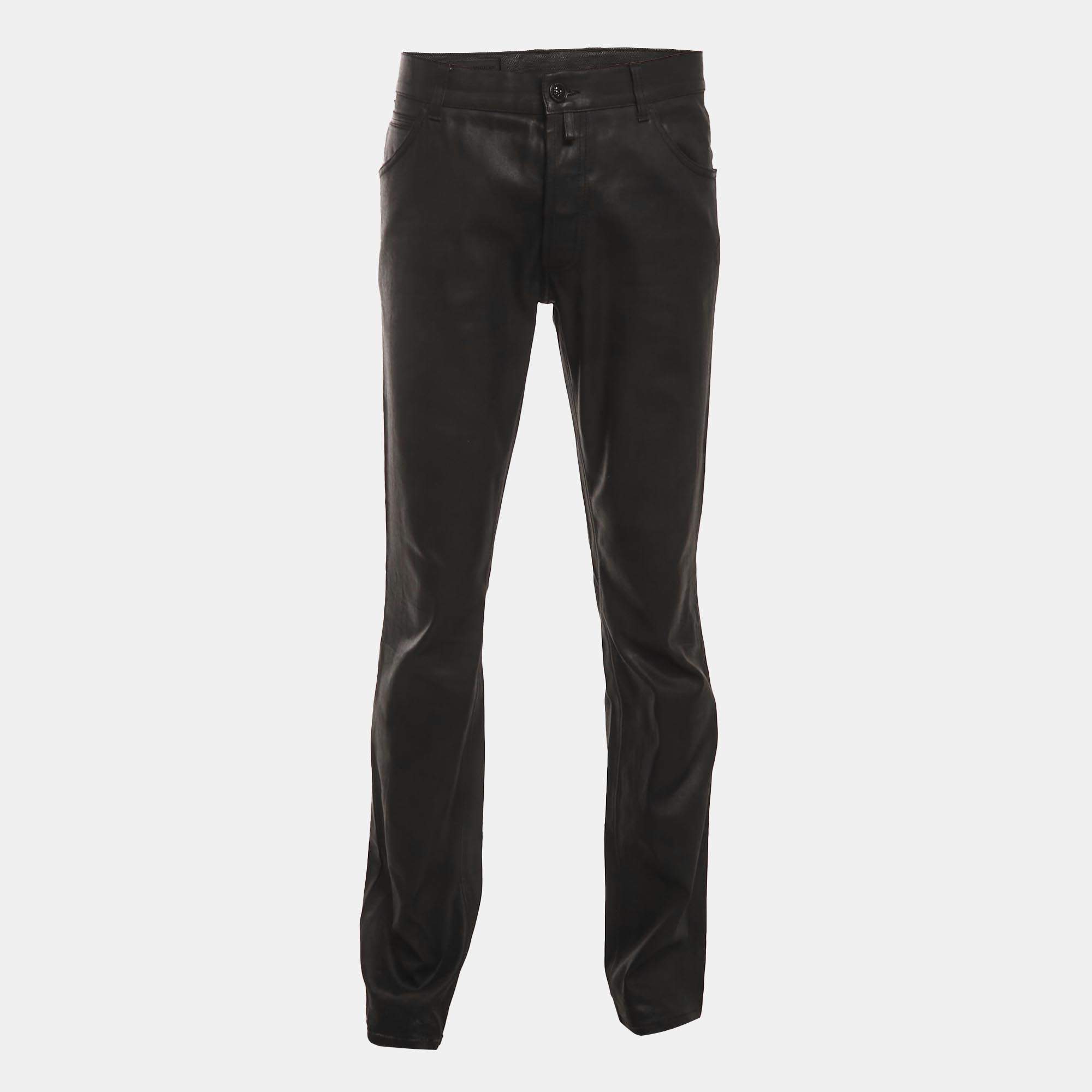 مملوكة مسبقًا Alexander McQueen Black Coated Denim Jeans L/Waist 35"