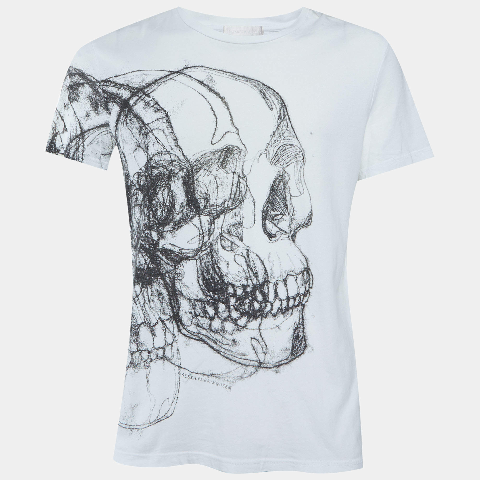 Pre Owned Alexander McQueen White Scribble Skull Print Cotton Crew Neck T-Shirt M