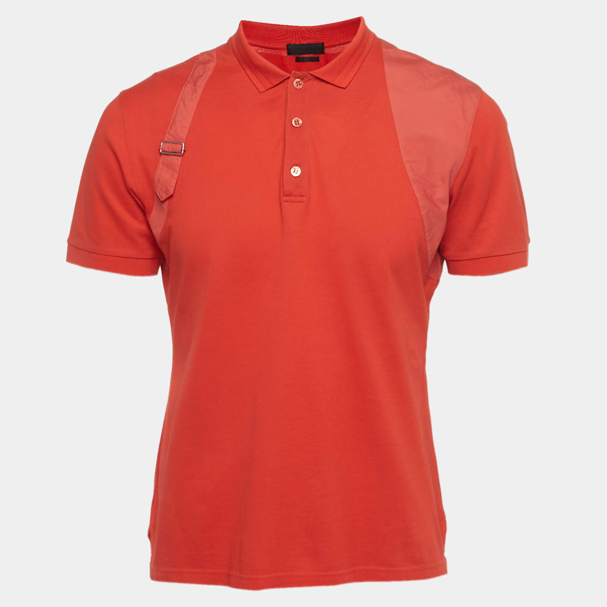 Pre Owned Alexander McQueen Orange Pique Cotton Buckle Detail Polo T-Shirt M 