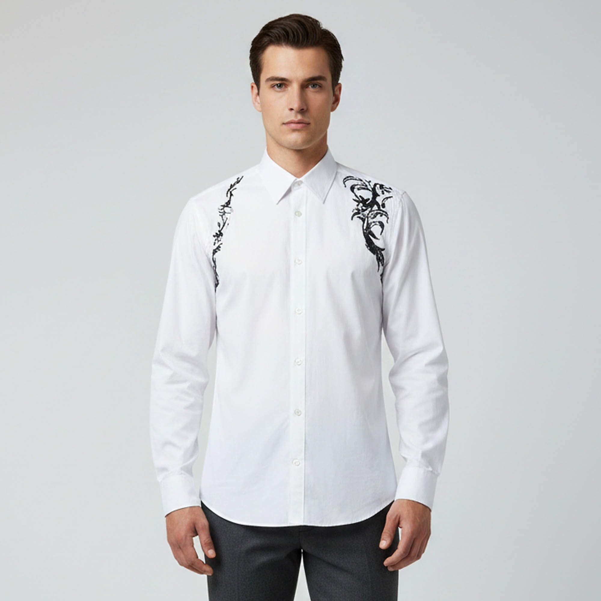 Pre Owned Alexander McQueen White Printed Cotton Harness Shirt L