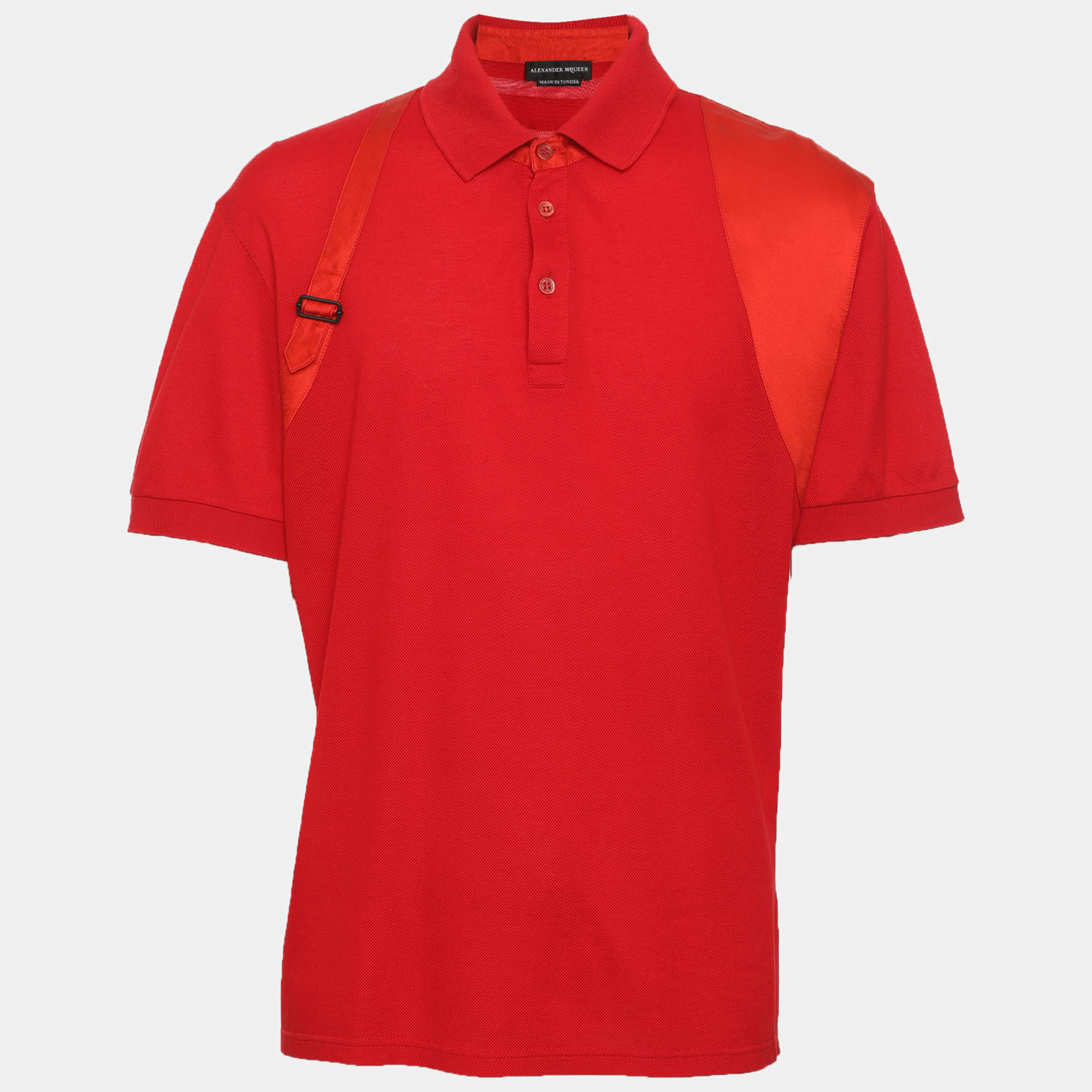 Pre Owned Alexander McQueen Red Cotton Knit Polo T-Shirt XL
