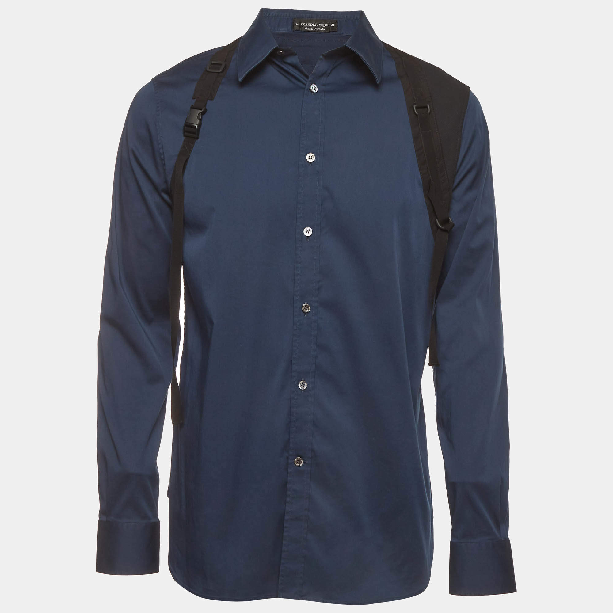 alexander mcqueen dress shirt Harness Cotton Poplin Elevate your style with this black shirt from Alexander McQueen Alexander McQueen Mens Drop Shoulder