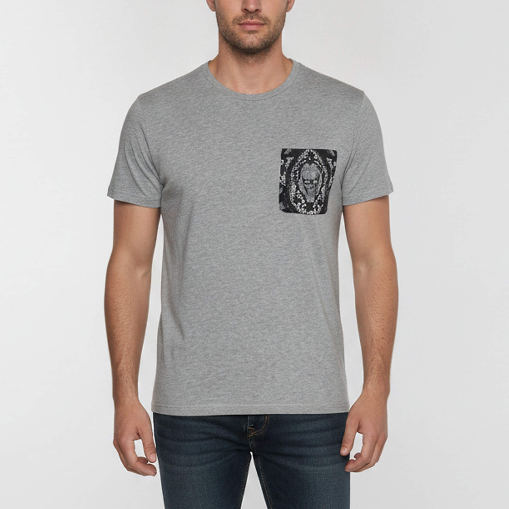 Pre Owned Alexander McQueen Grey Printed Pocket Patch Jersey Short Sleeve T-Shirt XL