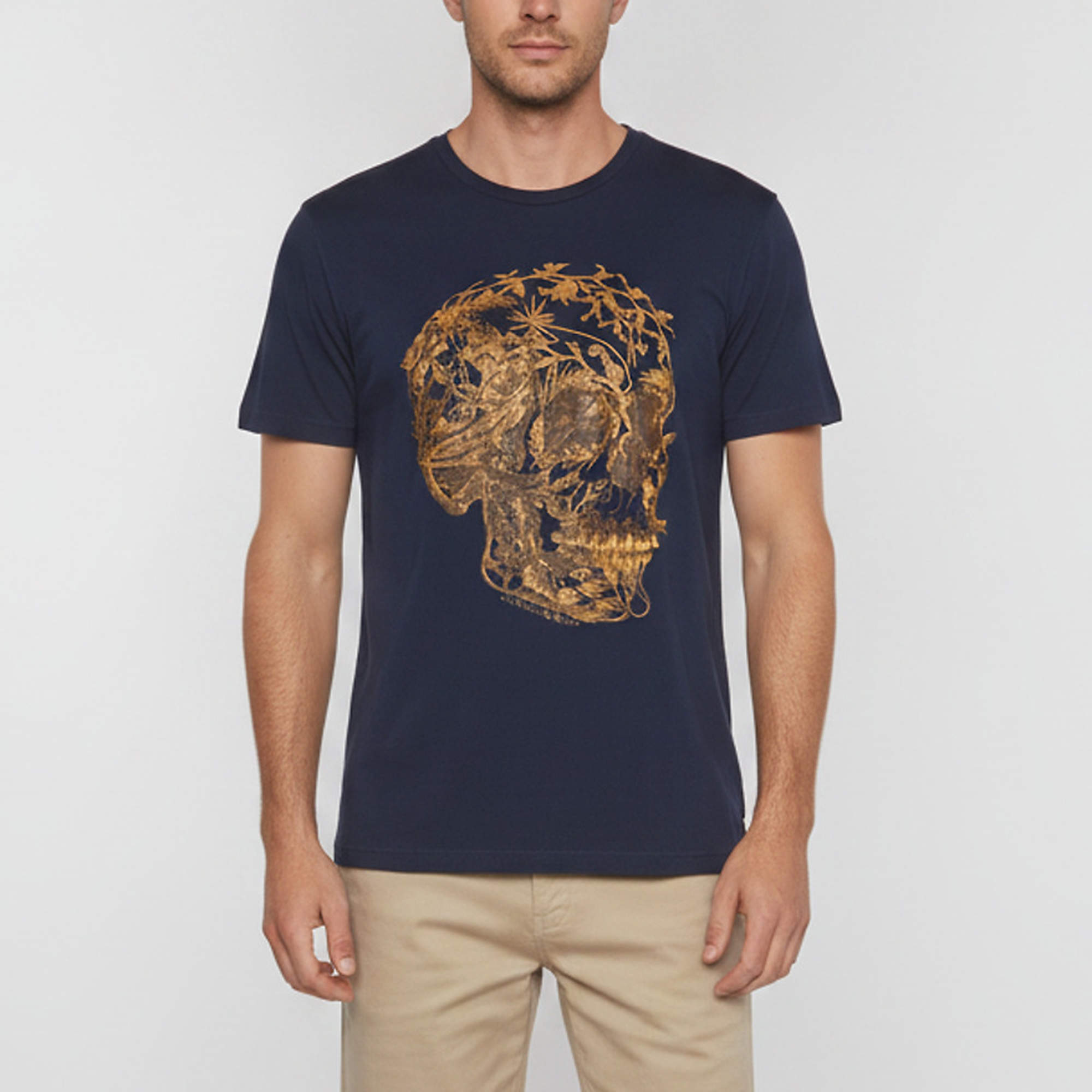 Pre Owned Alexander McQueen Navy Blue Skull Printed Jersey Short Sleeve T-Shirt L