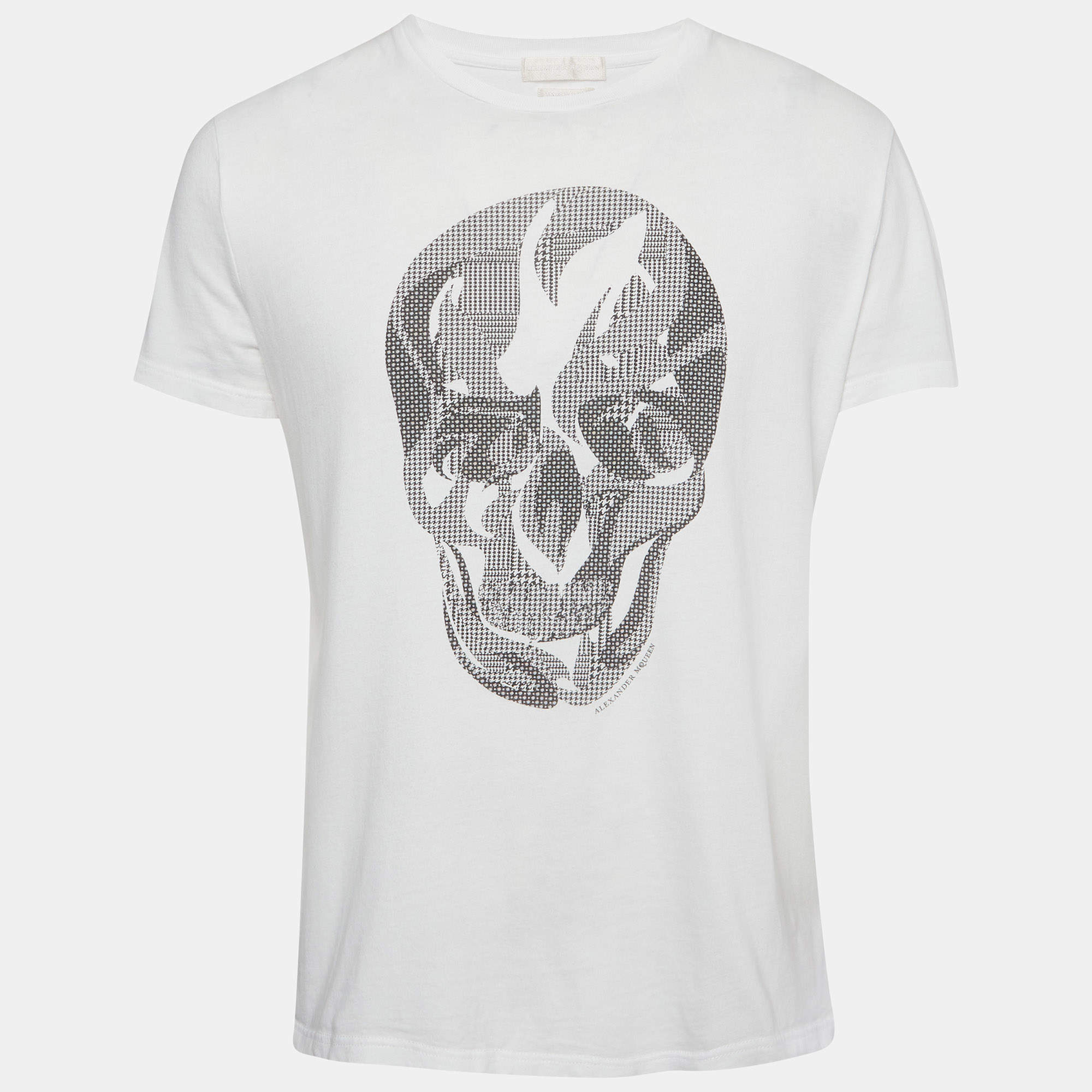 Pre Owned Alexander McQueen White Skull Print Jersey Short Sleeve Shirt L