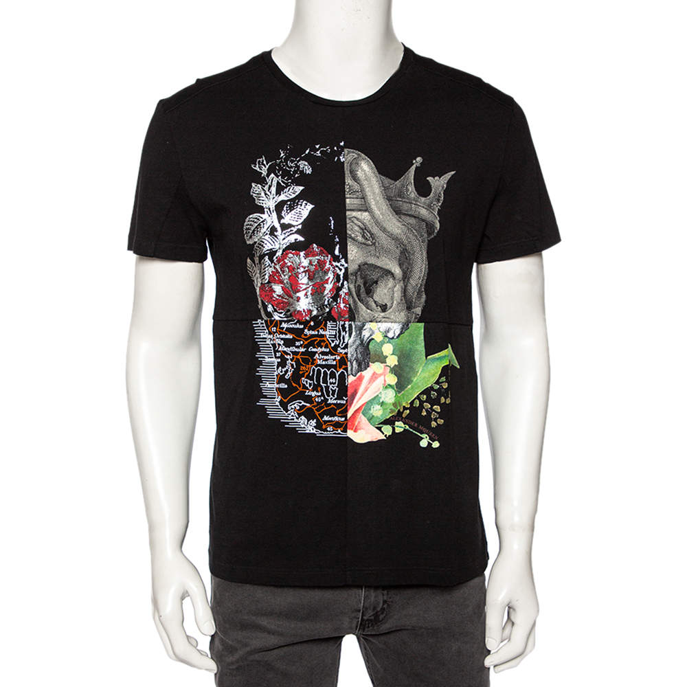 ★alexander mcqueen★ Signature Short Sleeve T-Shirt Black W Alexander McQueen Black Signature Print Cotton Short Sleeve