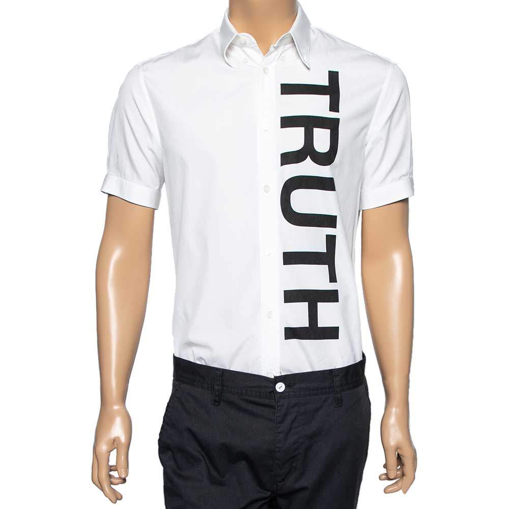 Pre Owned Alexander McQueen White Truth Printed Cotton Button Front Shirt M