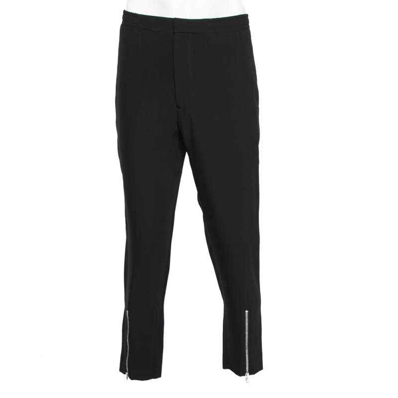 Pre Owned Alexander McQueen Black Synthetic Zip Detail Pants L