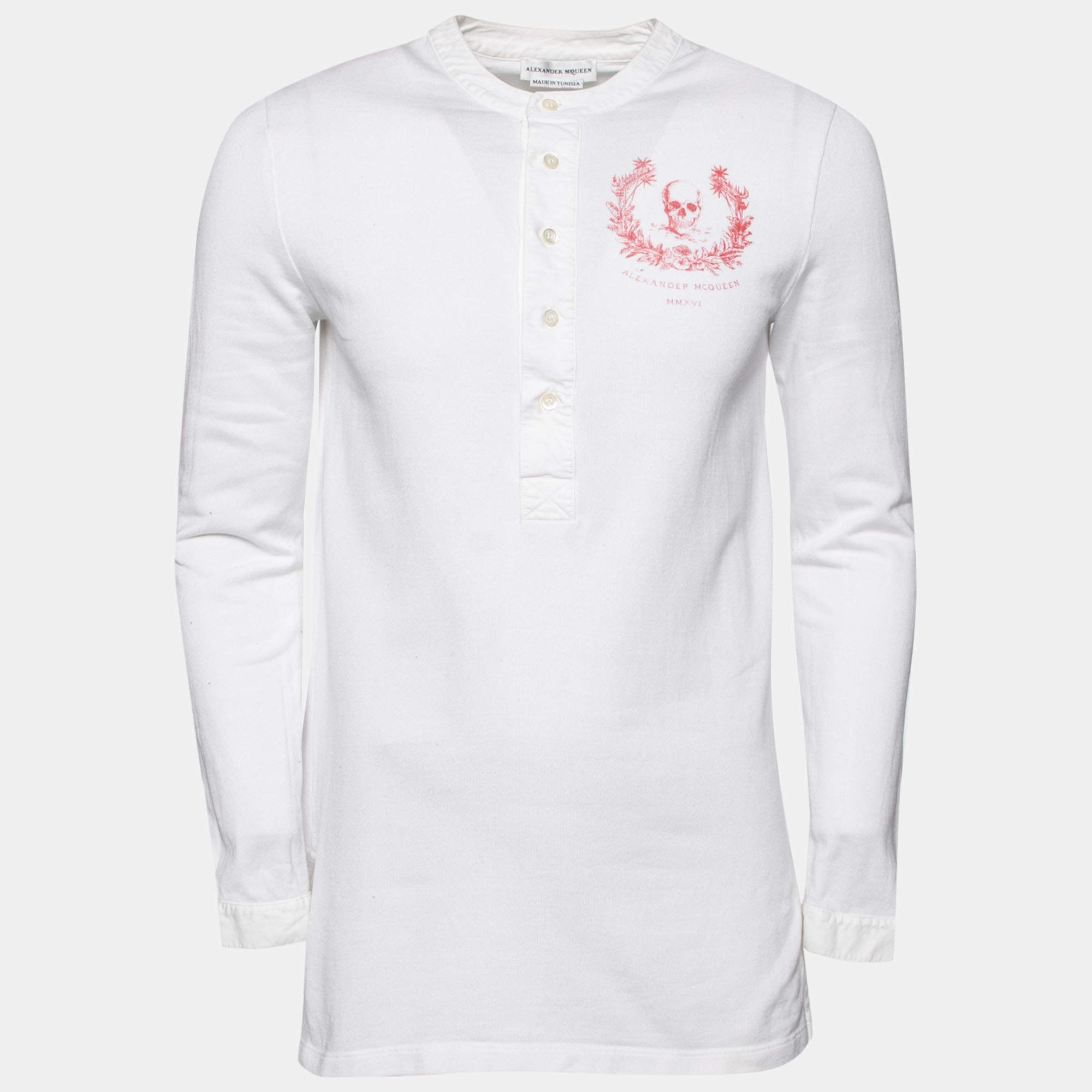 مملوكة مسبقًا تي شيرت بكم طويل أليكساندر ماكوين قطن أبيض طباعة جمجمة مقاس وسط ( ميديوم )