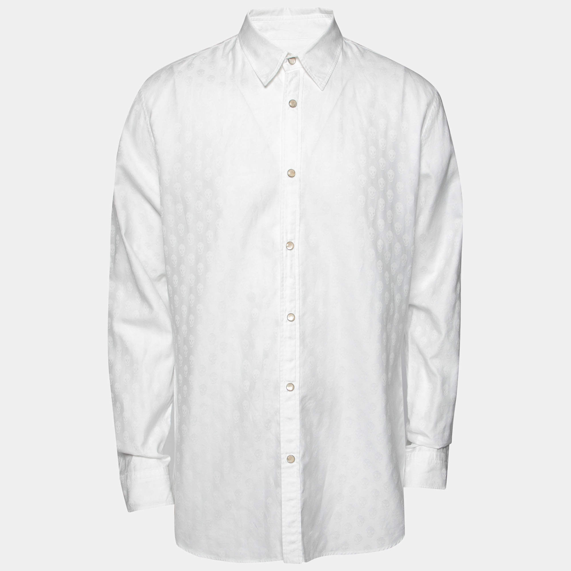 Pre Owned Alexander McQueen White Allover Skull Shirt XL