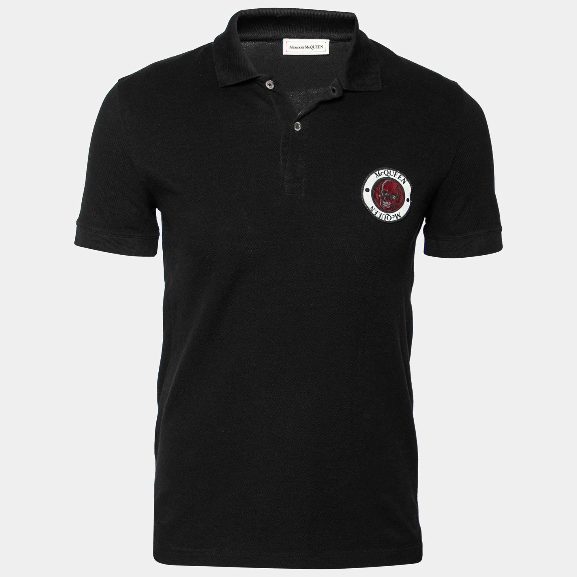 مملوكة مسبقًا Alexander McQueen Black Cotton Skull Logo Patch Polo T-Shirt S