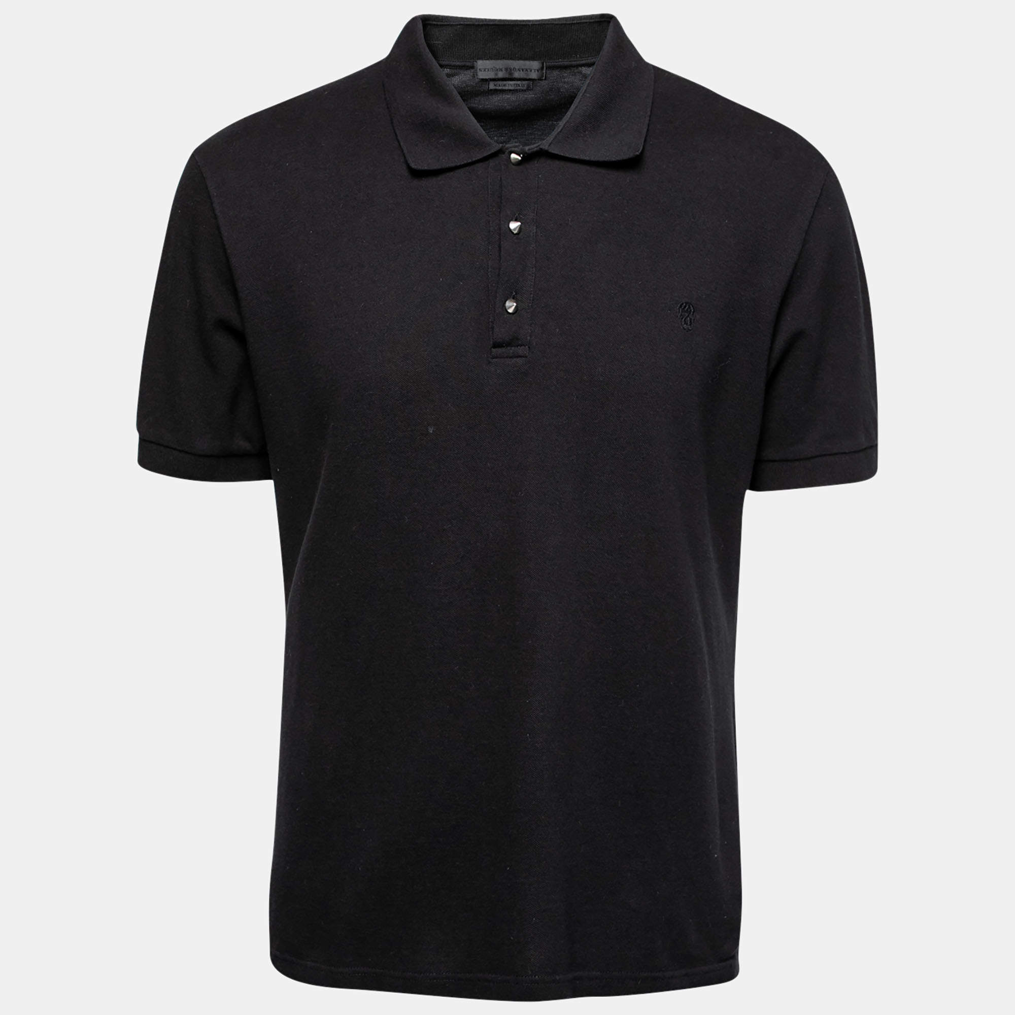 Pre Owned Alexander McQueen Black Cotton Pique Short Sleeve Polo T-Shirt XL