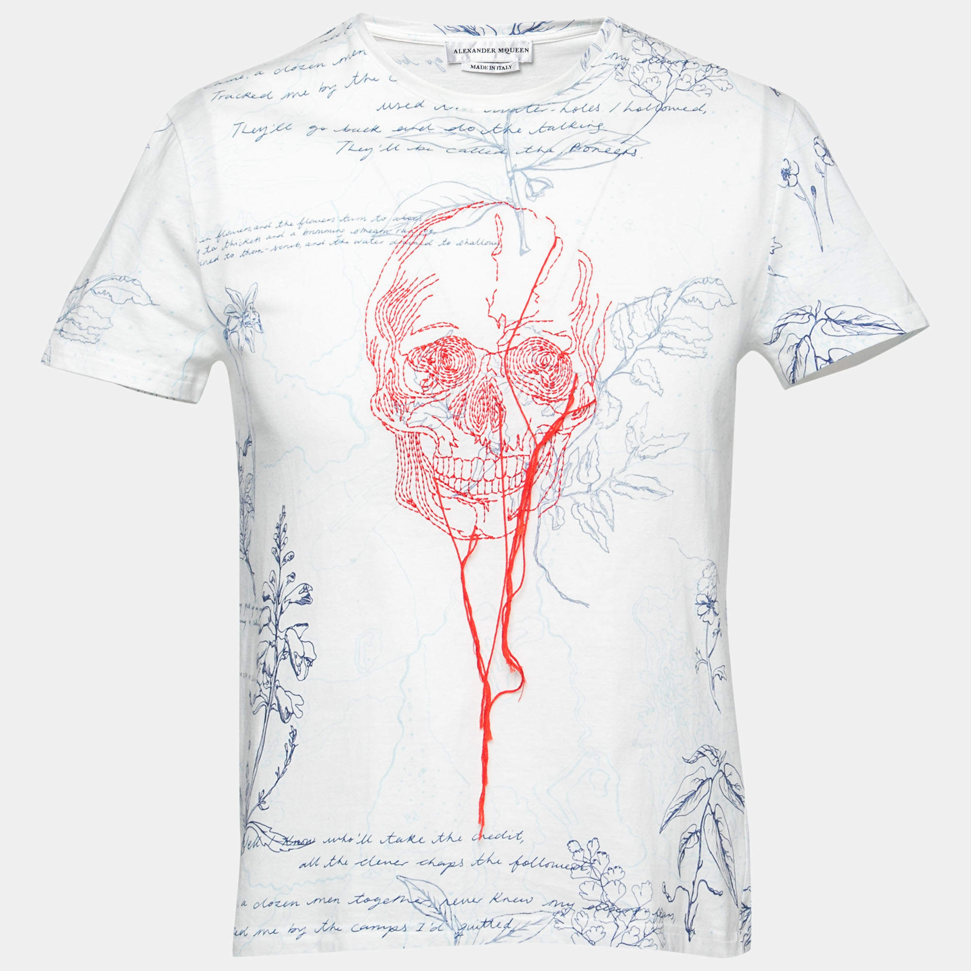 Pre Owned Alexander McQueen White Skull-Embroidered Printed Cotton T-Shirt M   