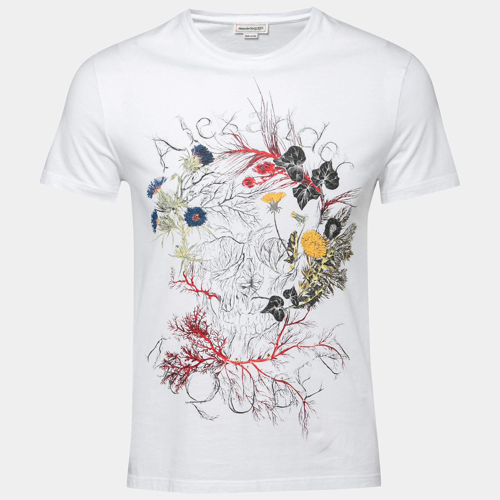 Pre Owned Alexander McQueen White Floral Skull Print Cotton T-Shirt S