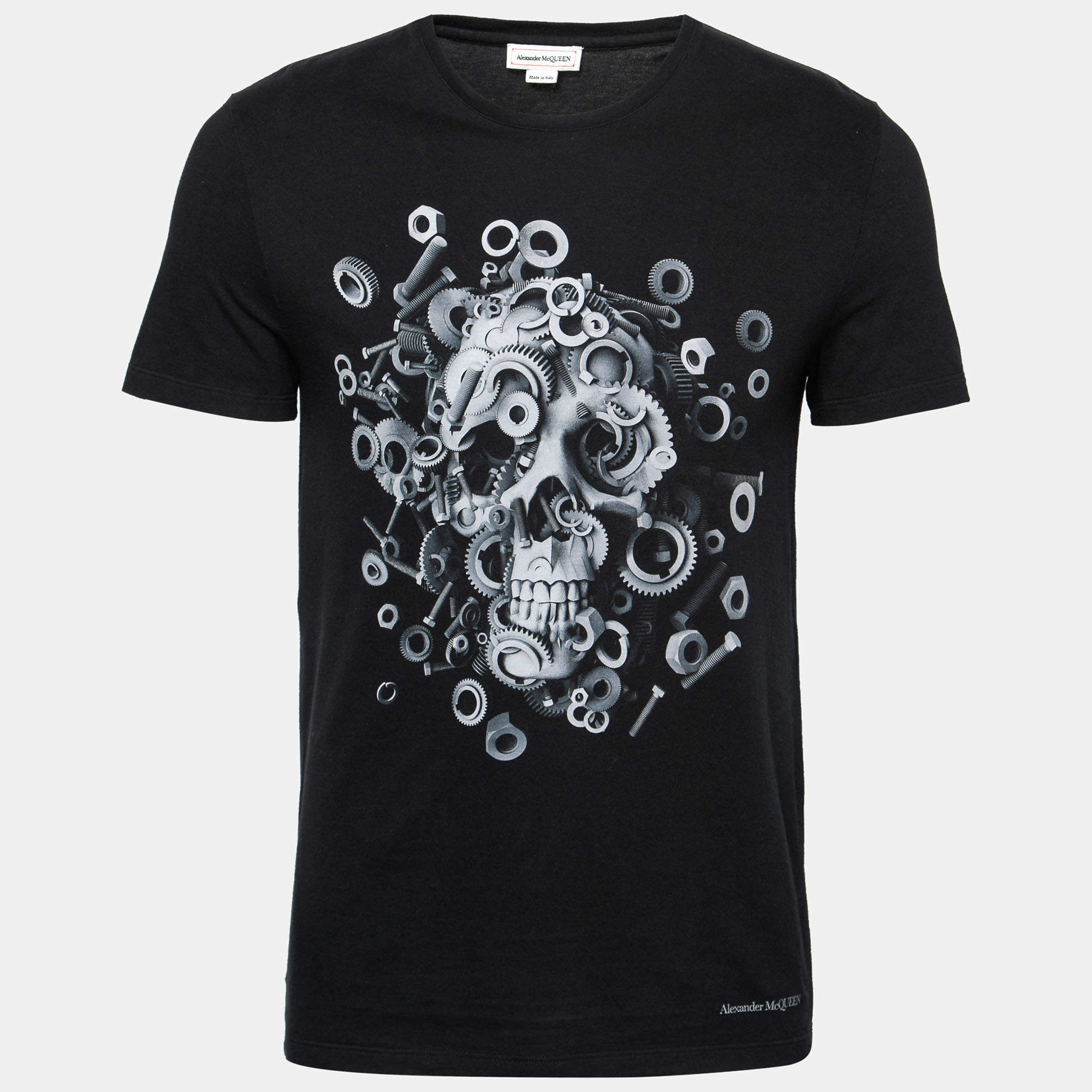 Pre Owned Alexander McQueen Black Skull & Screws Print Cotton T-Shirt S   