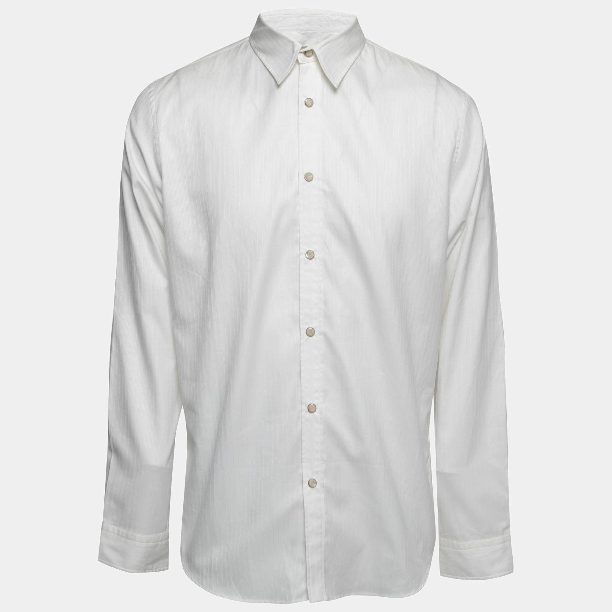 Pre Owned Alexander McQueen White Striped Cotton Button Front Shirt XL