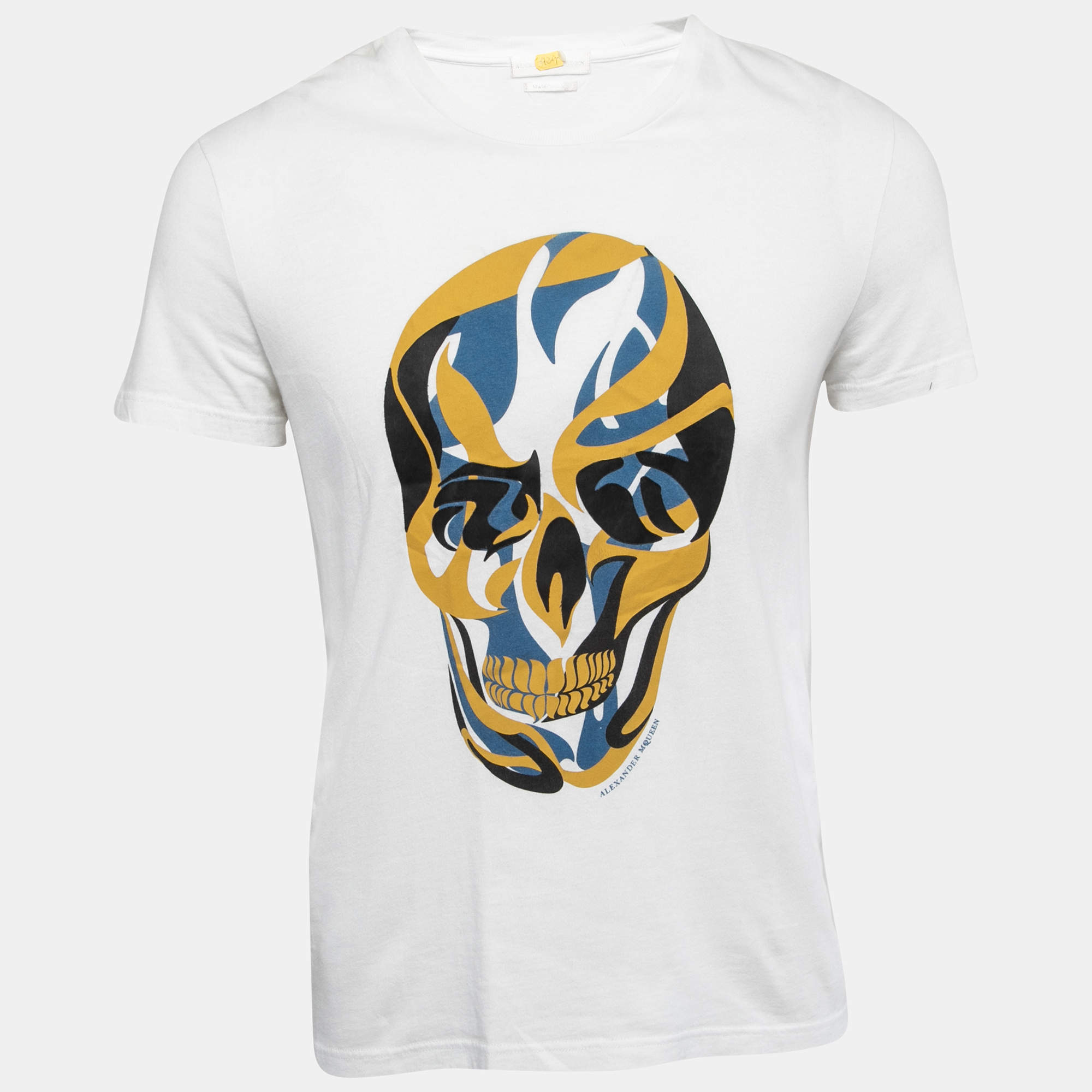 Pre Owned Alexander McQueen White Skull Print Cotton Crew Neck Half Sleeve T-Shirt S