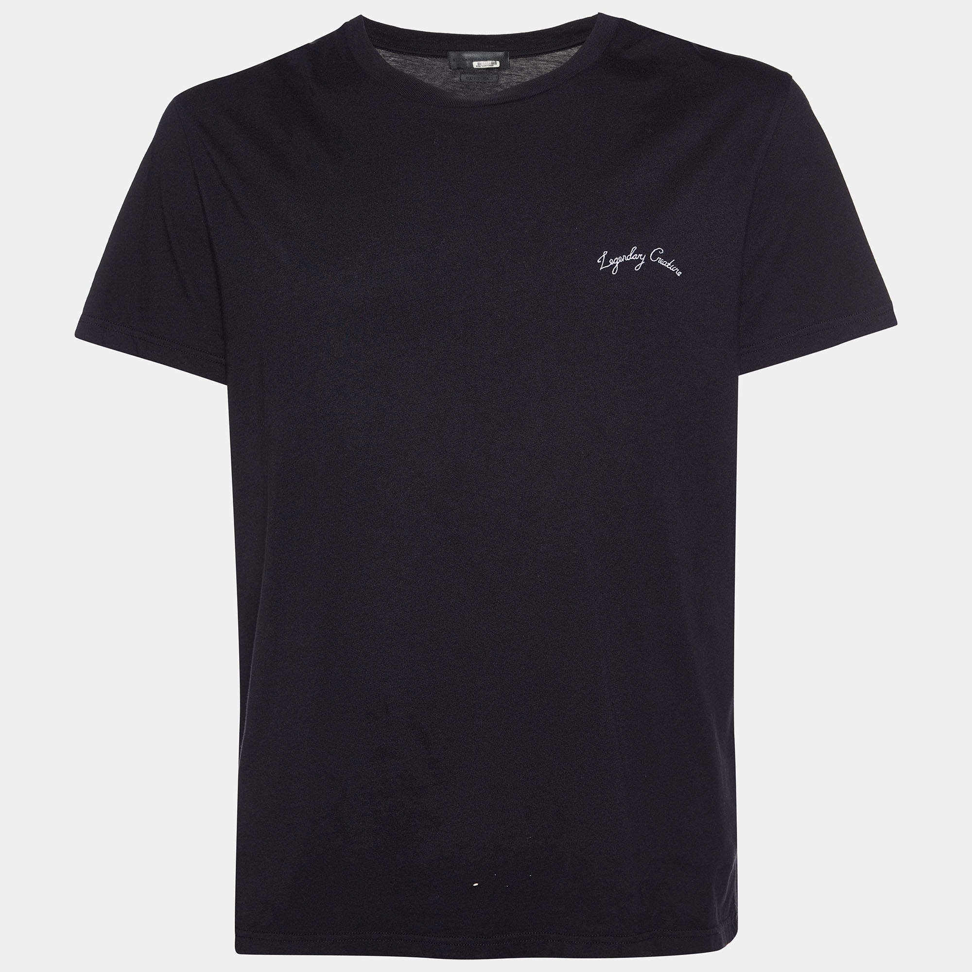 Pre Owned Alexander McQueen Black Legendary Creature Embroidered Cotton Knit T-Shirt XL