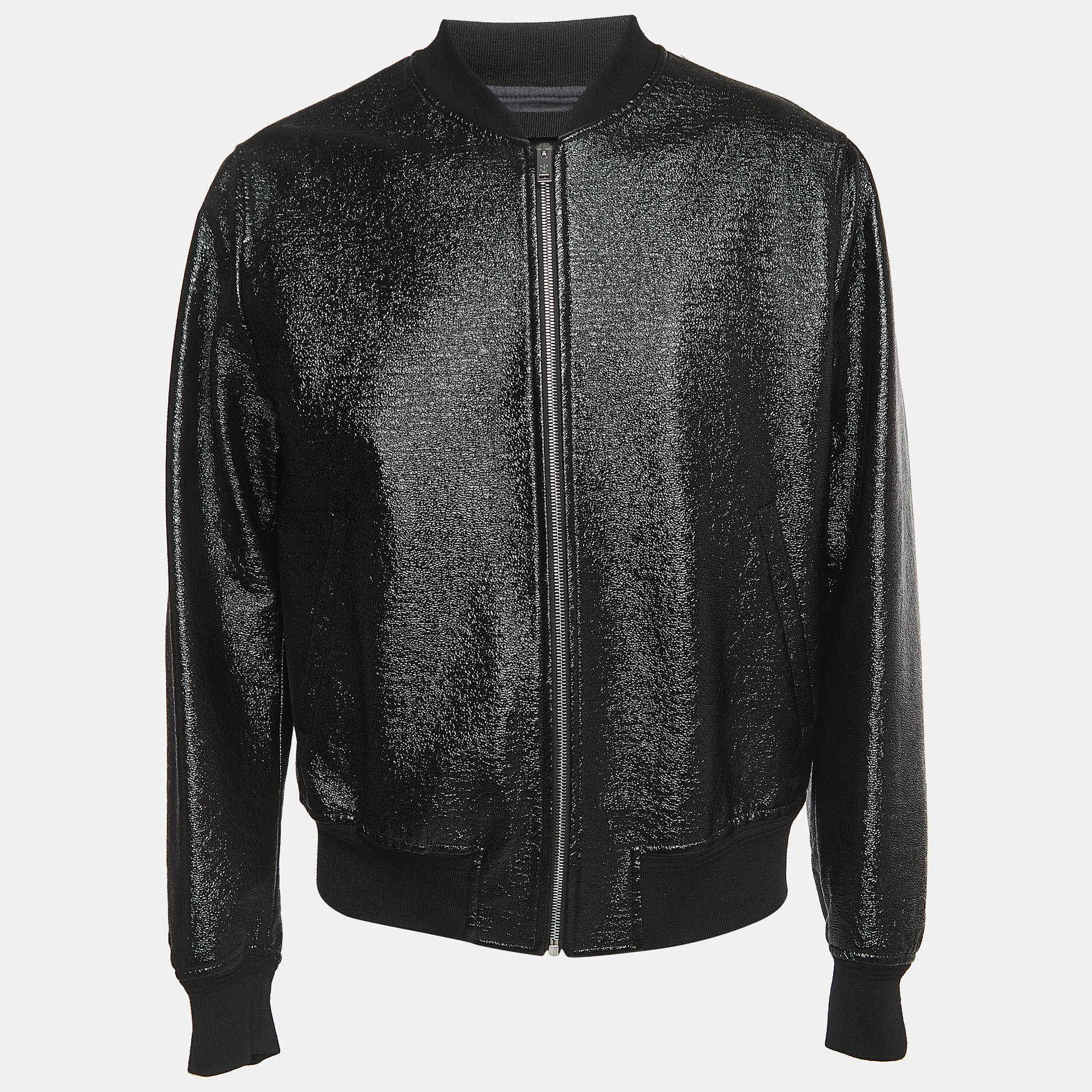 Pre Owned Alexander McQueen Black Coated Polyurethane Zip Front Bomber Jacket XXL