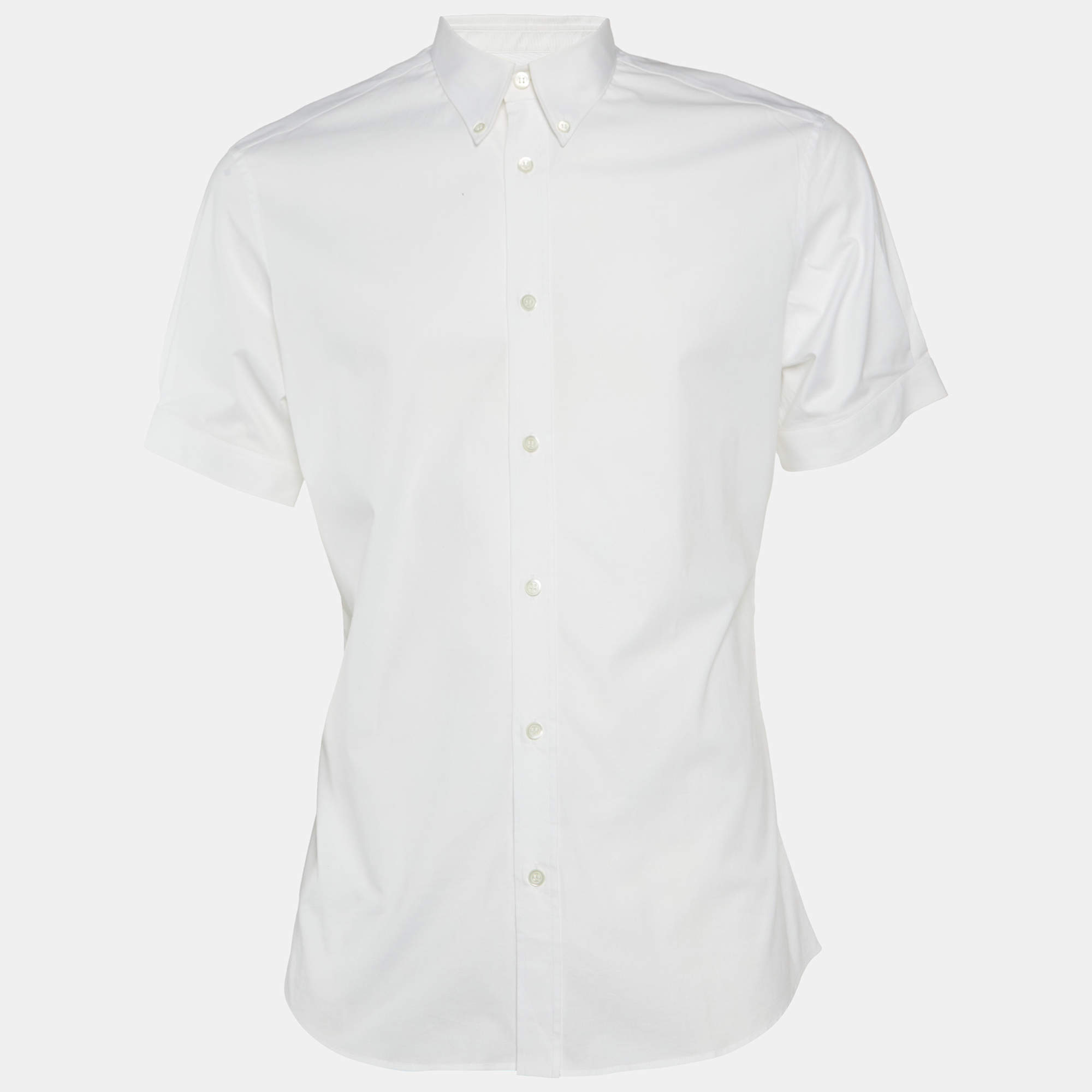 Pre Owned Alexander McQueen White Cotton Short Sleeve Shirt M
