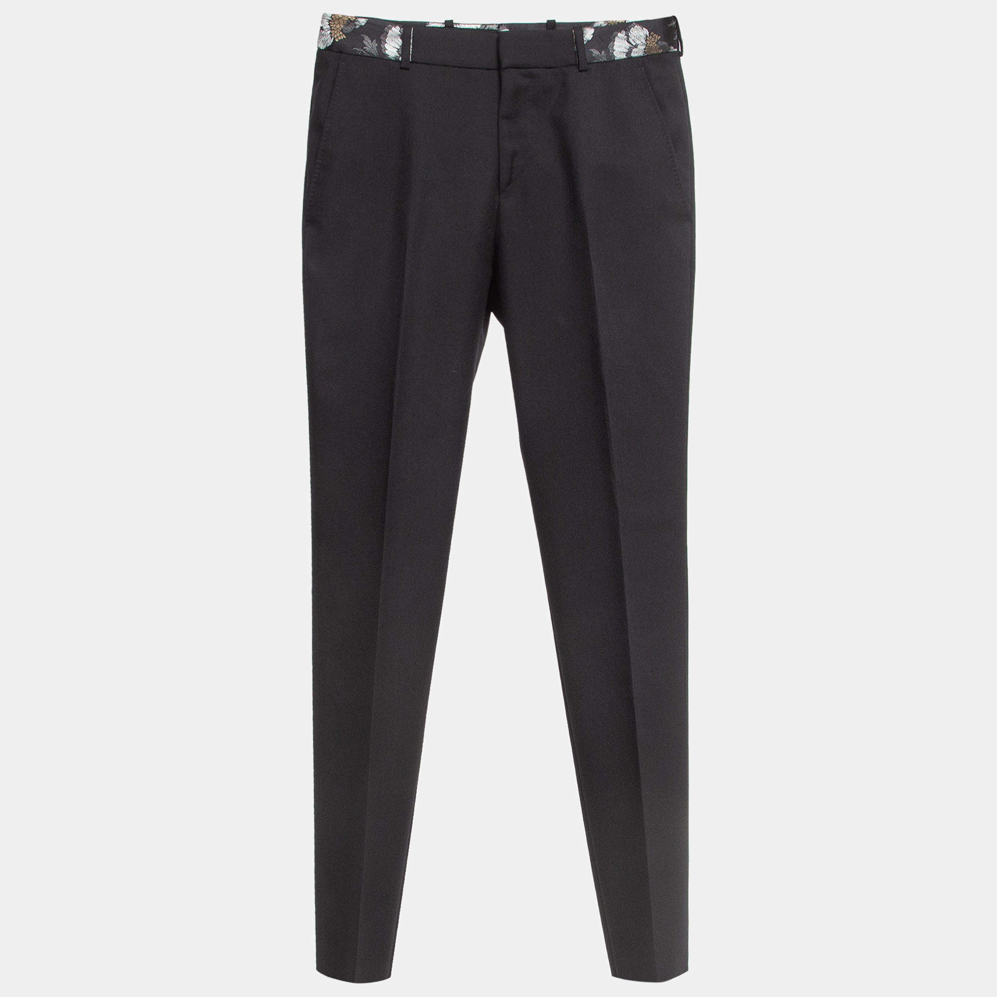 Alexander McQueen Black Jacquard Trim Gabardine Formal Trousers S