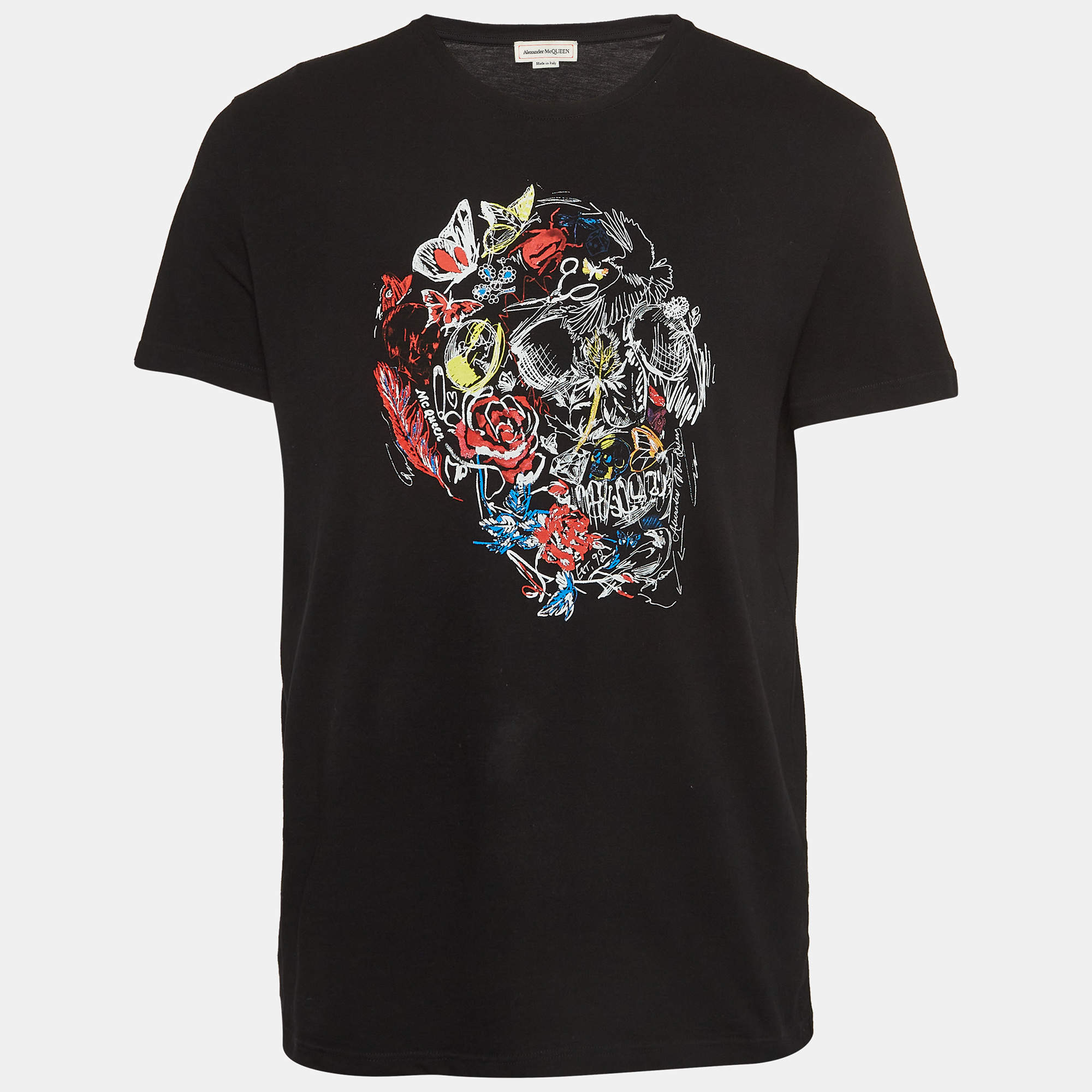 Pre Owned Alexander McQueen Black Skull Print Jersey T-Shirt M