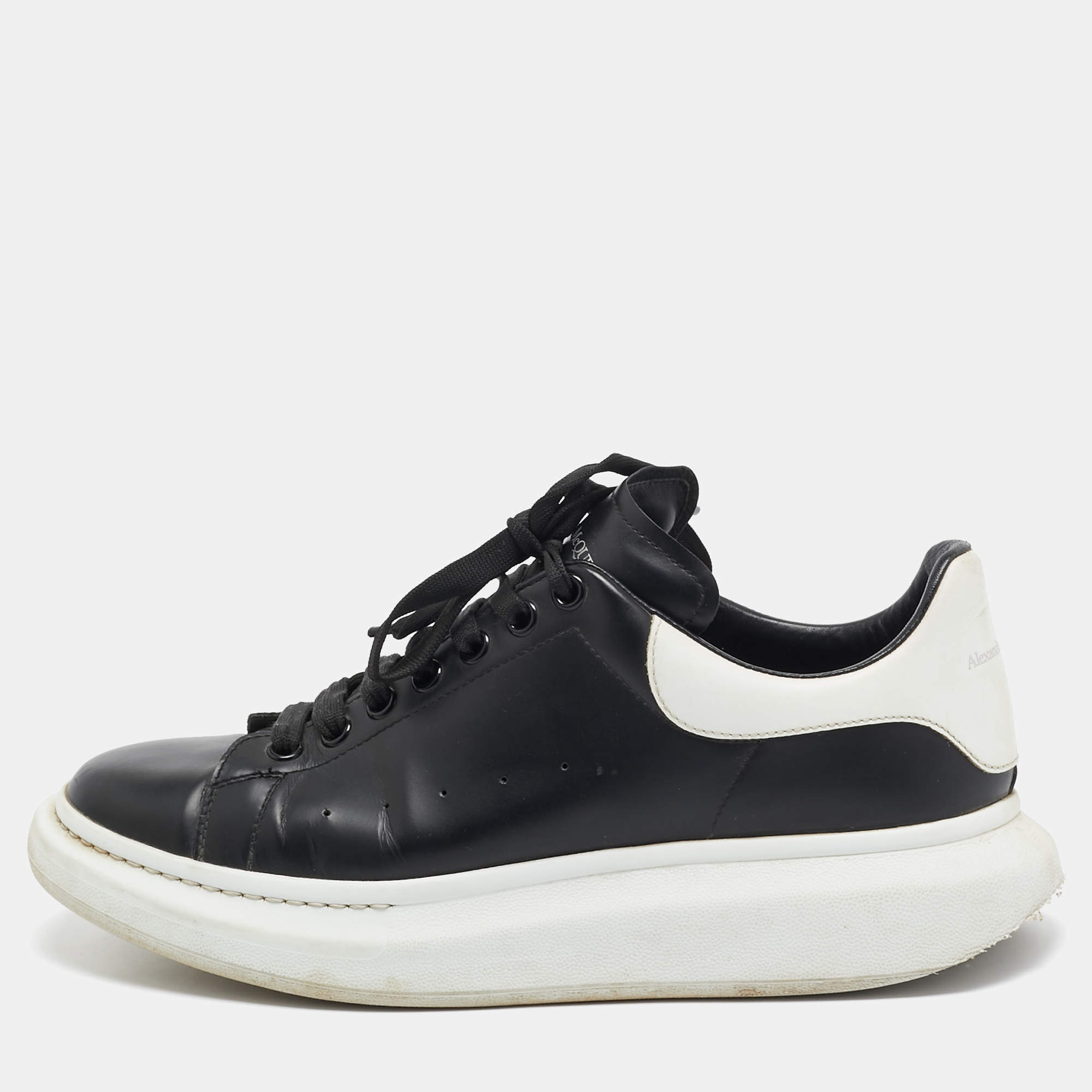 Alexander McQueen Black/White Leather Oversized Sneakers Size 45