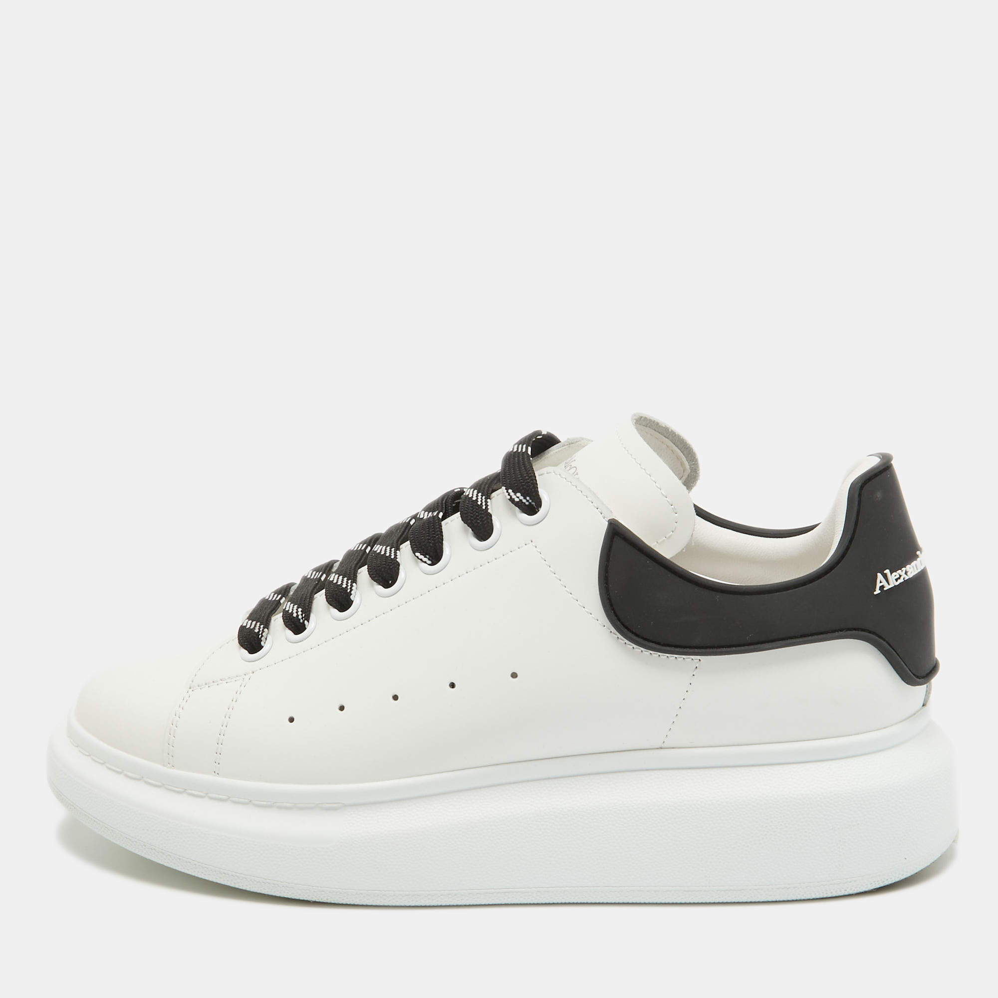 Alexander McQueen White Leather Oversized Lace Up Sneakers Size 42