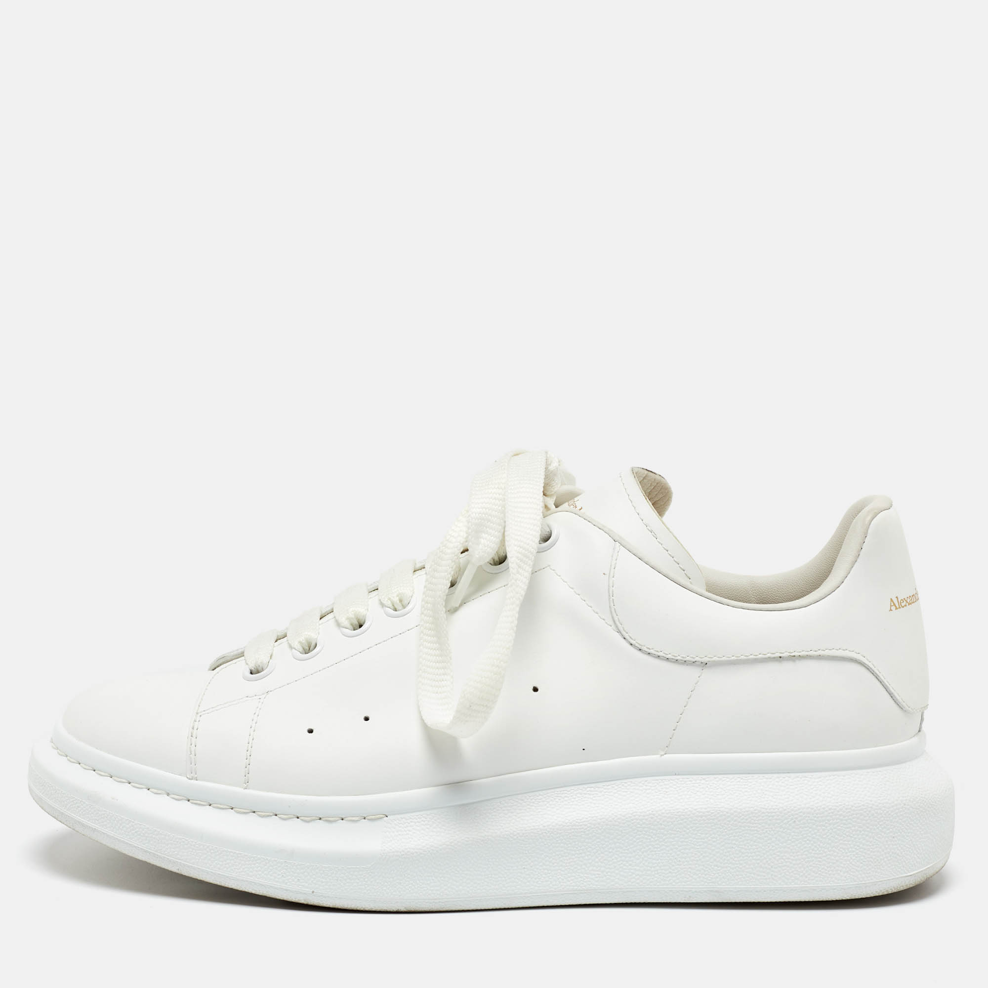 Alexander McQueen White Leather Oversized Lace Up Sneakers Size 44