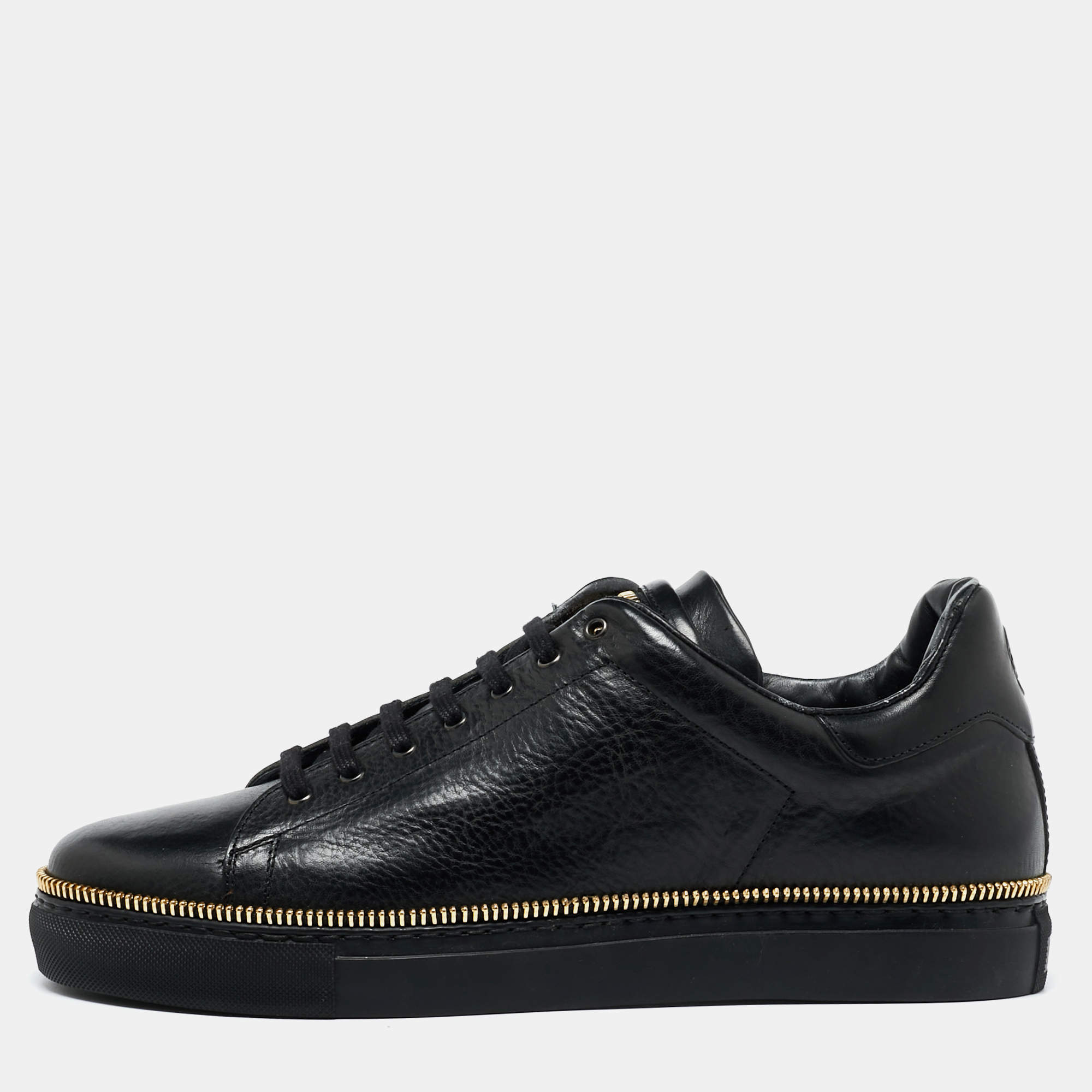 Alexander McQueen Black Leather Zipper Trim Low Top Sneakers Size 42