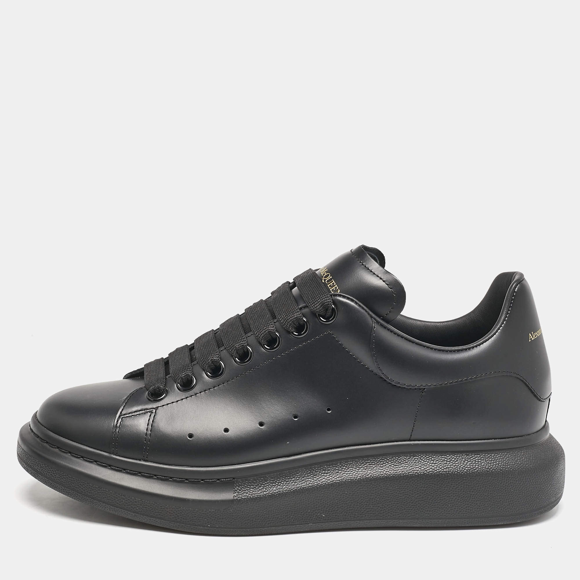 Alexander McQueen Black Leather Larry Low Top Sneakers Size 43