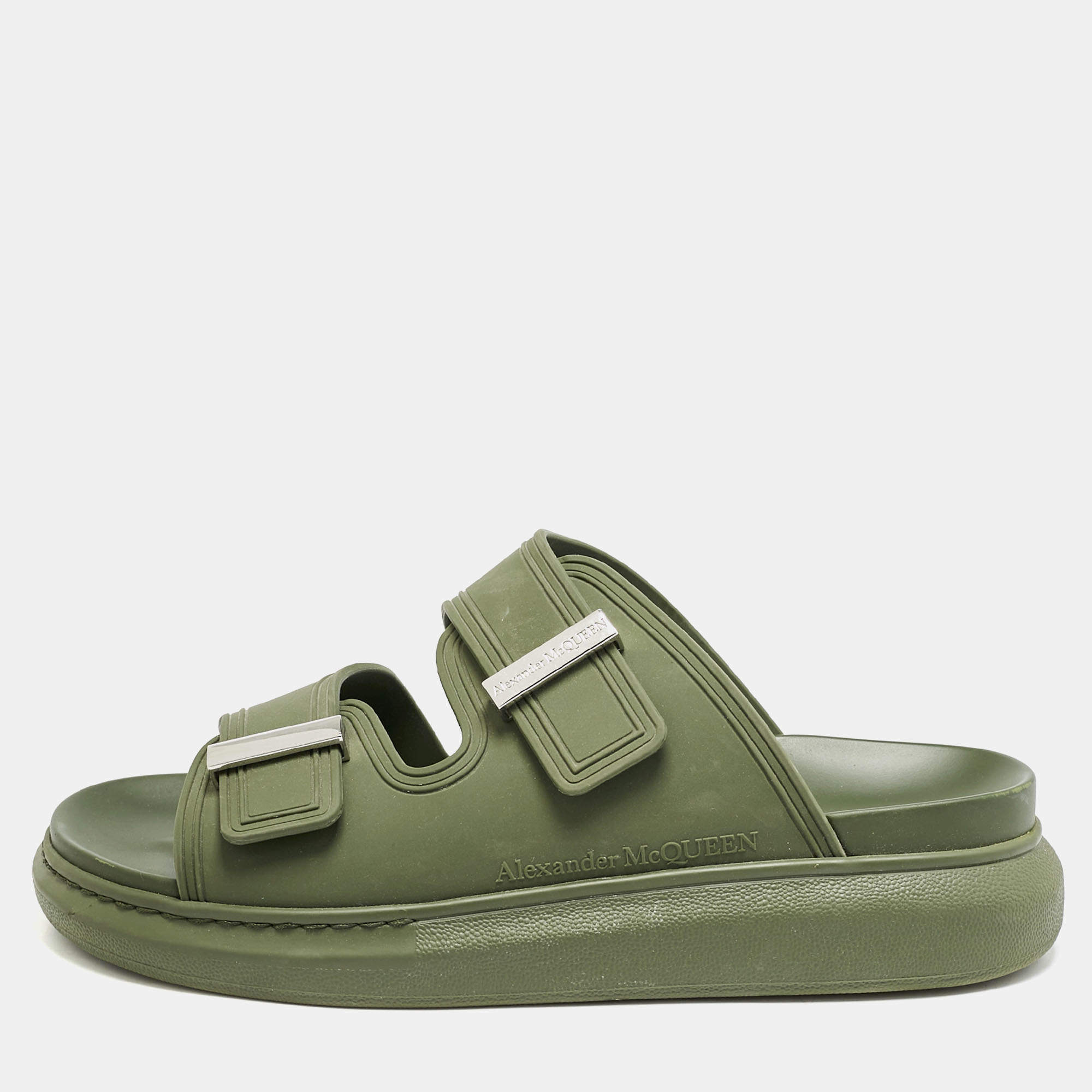 Alexander McQueen Green Rubber Hybrid Flat Sandals Size 42