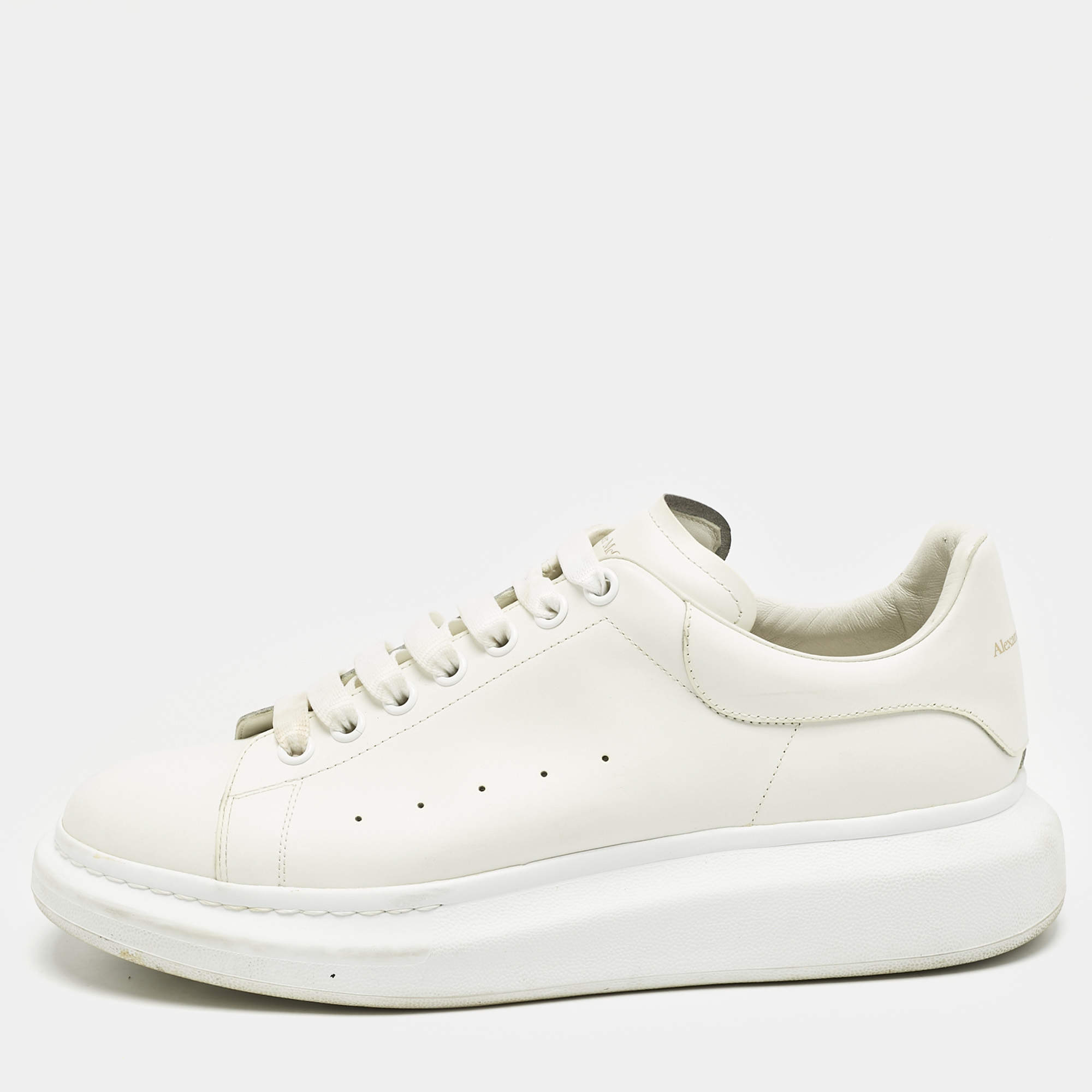 Alexander McQueen White Leather Oversized Lace Up Sneakers Size 45.5