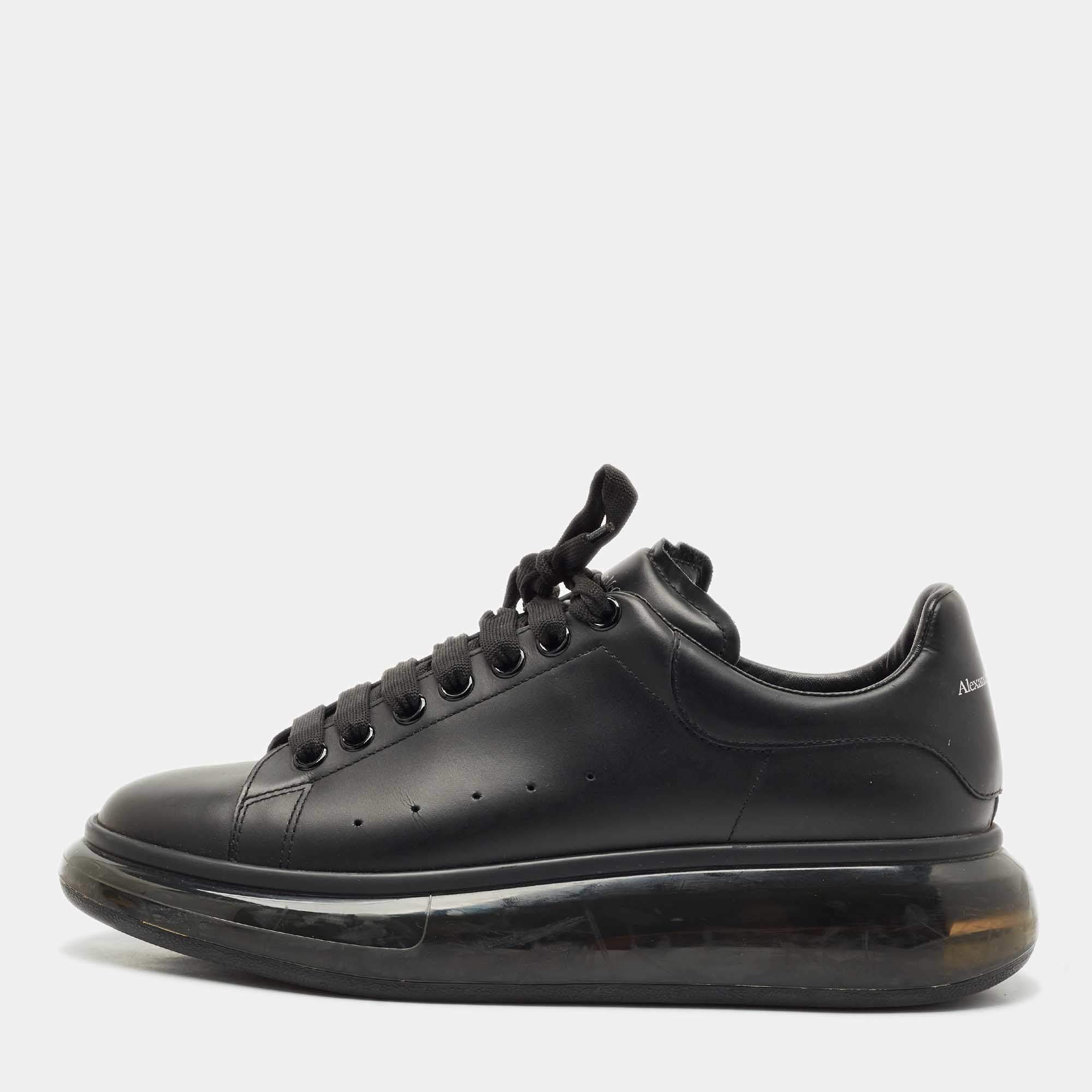 Alexander McQueen Black Leather Larry Low Top Sneakers Size 42
