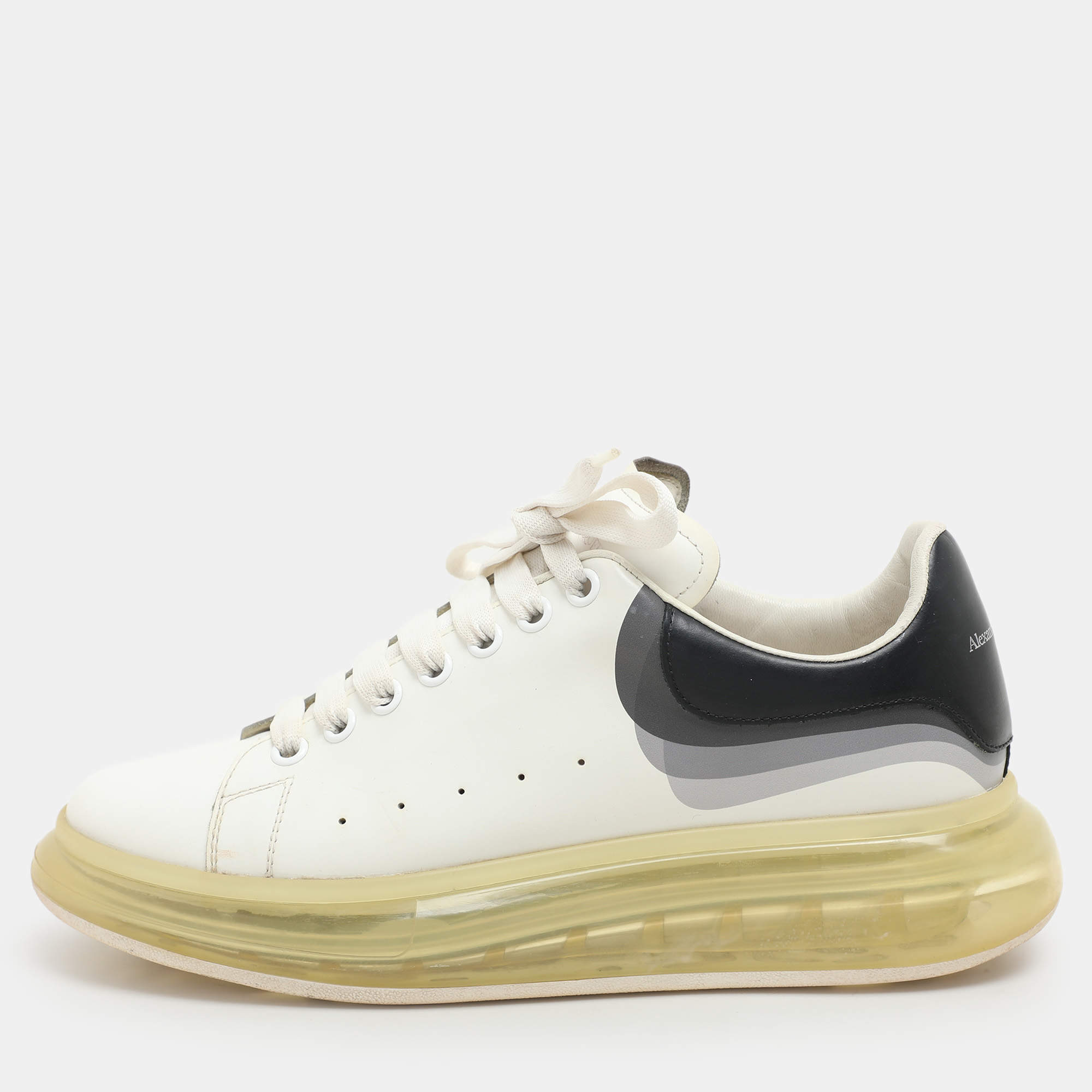 Alexander McQueen White Leather Larry Clear Sole Sneakers Size 43