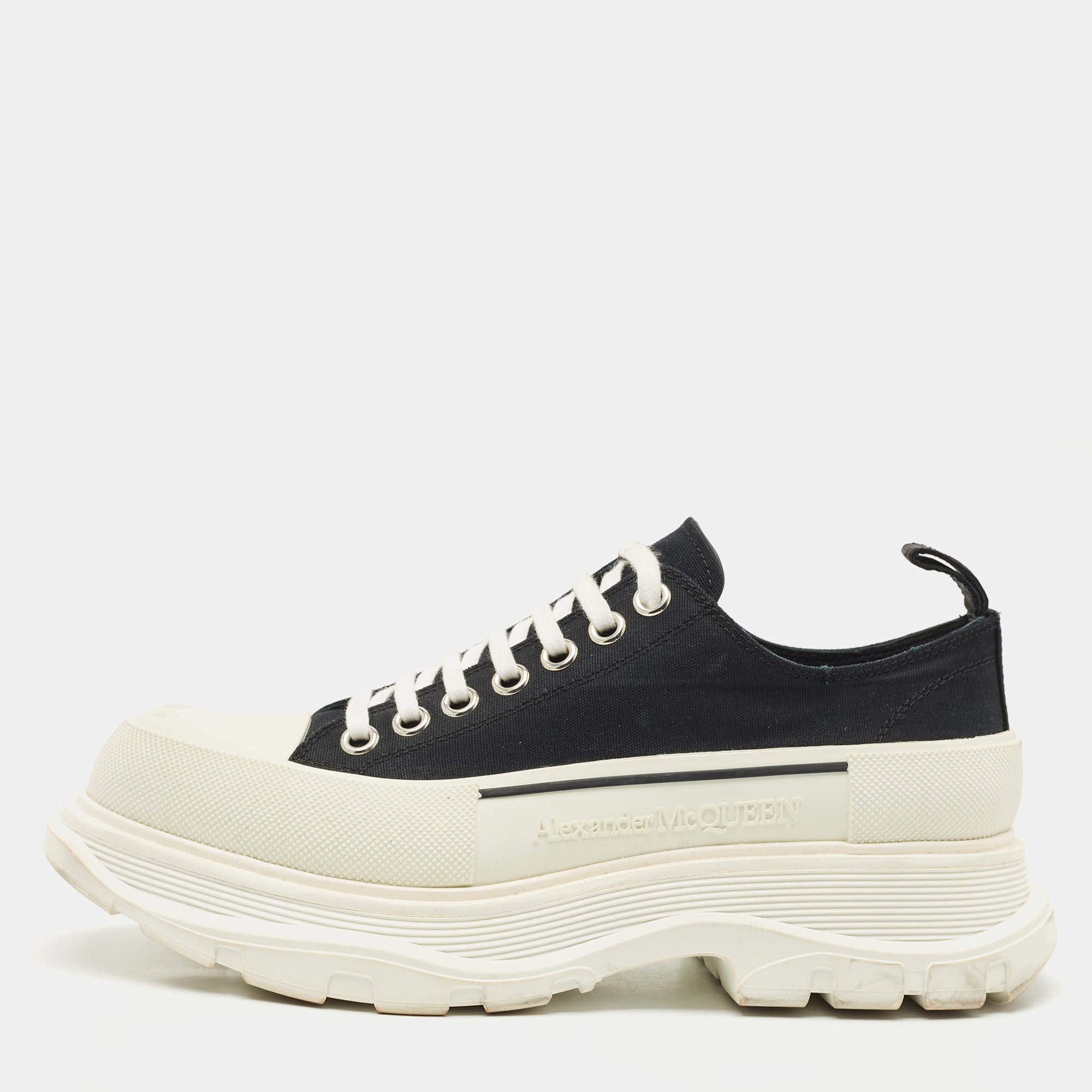 Pre Owned Alexander McQueen Black Canvas Tread Slick Sneakers Size 41