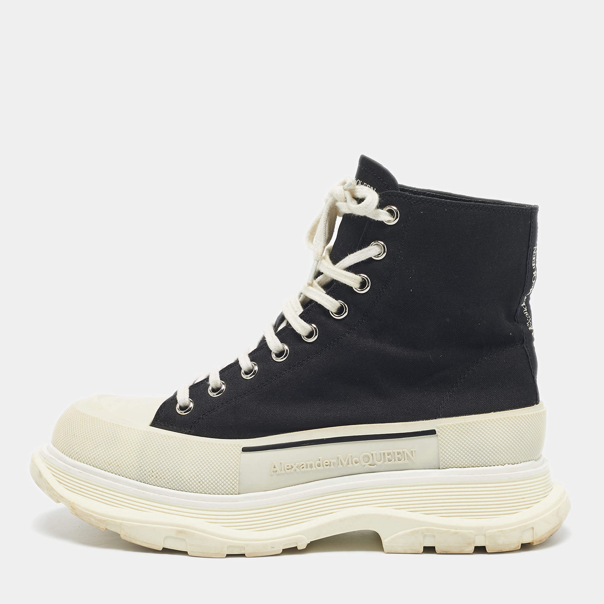 Pre Owned Alexander McQueen Black Canvas Tread Slick Sneakers Size 44