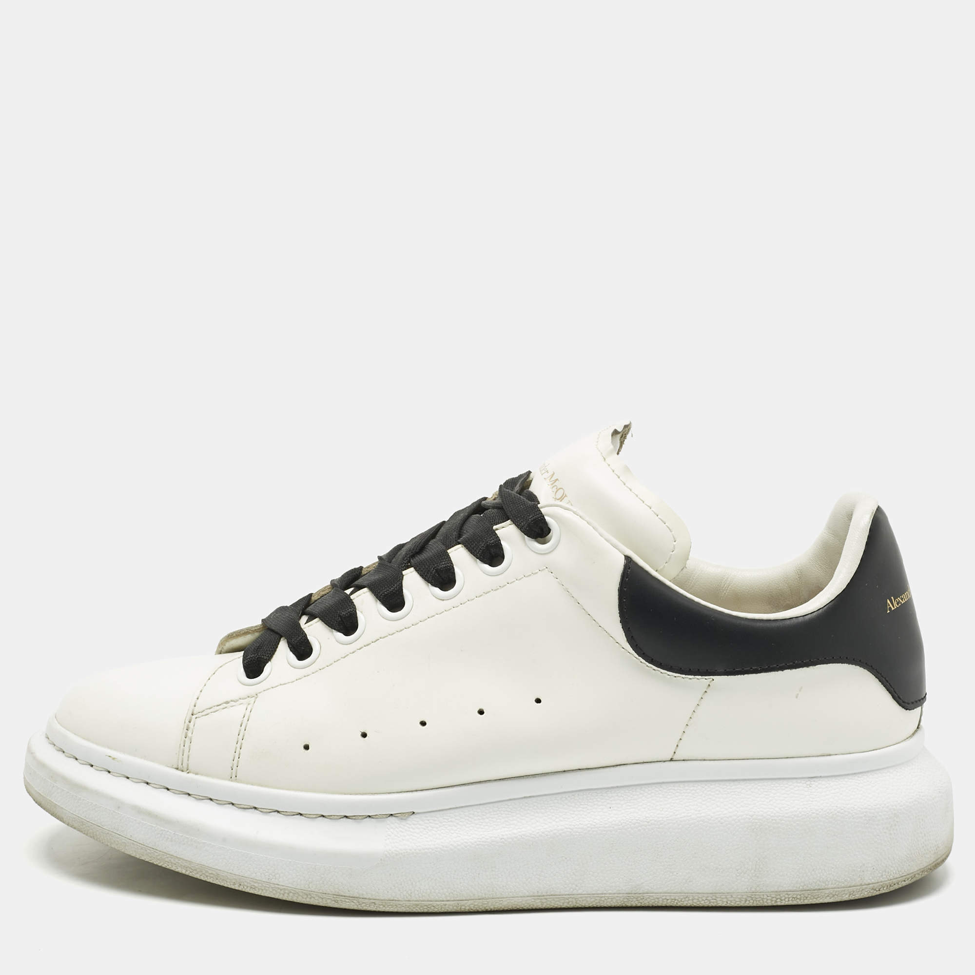 Pre Owned Alexander McQueen White/Black Leather Oversized Sneakers Size 43