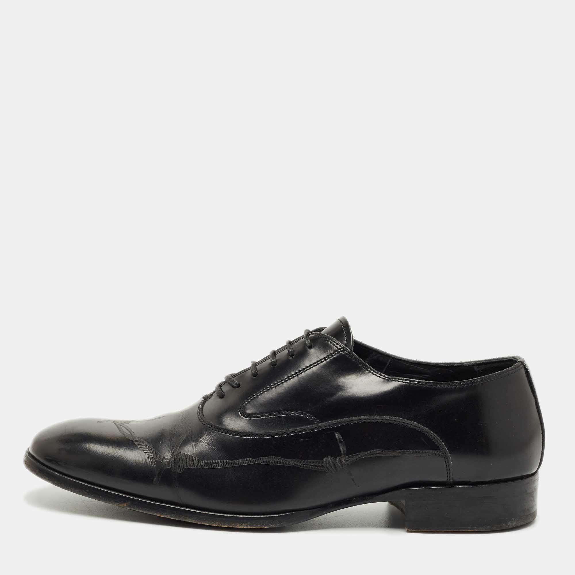 Pre Owned Alexander McQueen Black Leather Lace Oxford Size 43