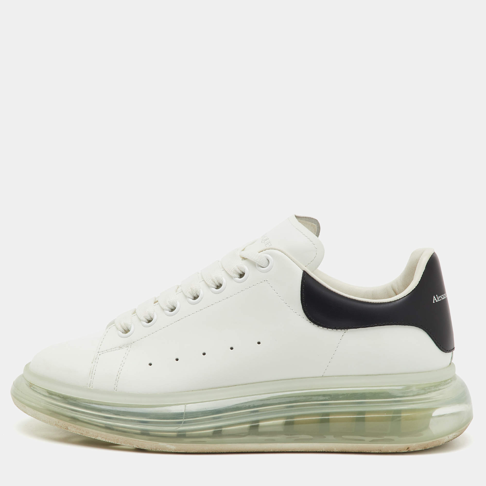 Pre Owned Alexander McQueen White/Black Leather Oversized Clear Sole Sneakers Size 41.5