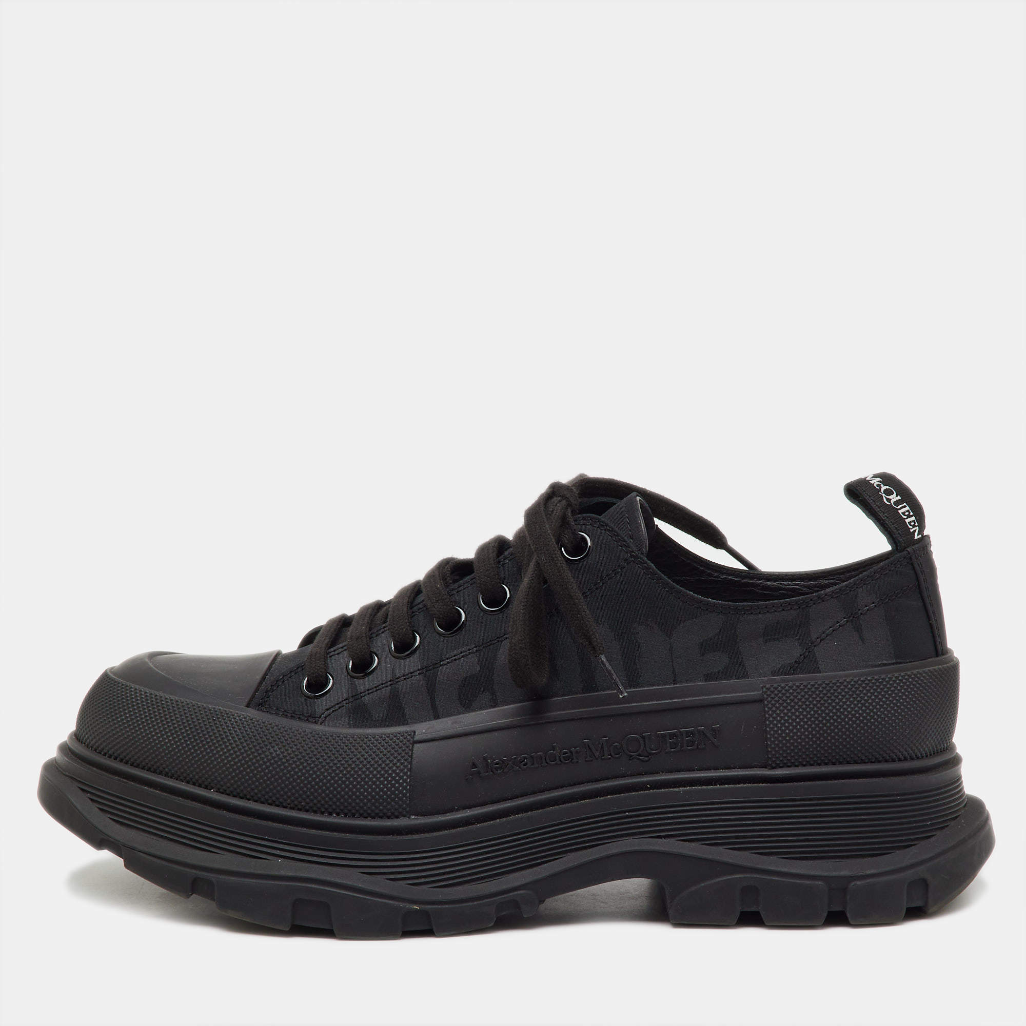 Pre Owned Alexander McQueen Black Canvas and Rubber Tread Slick Low Top Sneakers Size 43