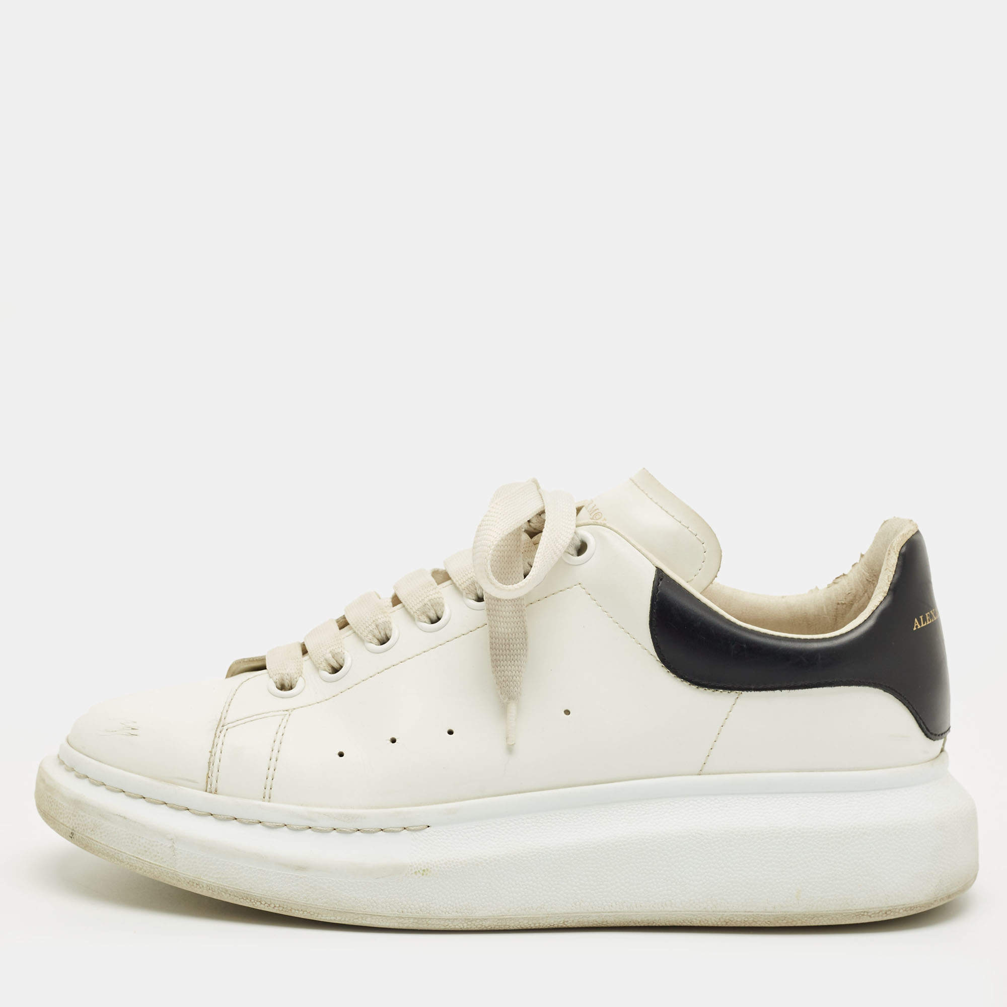 Pre Owned Alexander McQueen White/Black Leather Oversized Sneakers Size 42