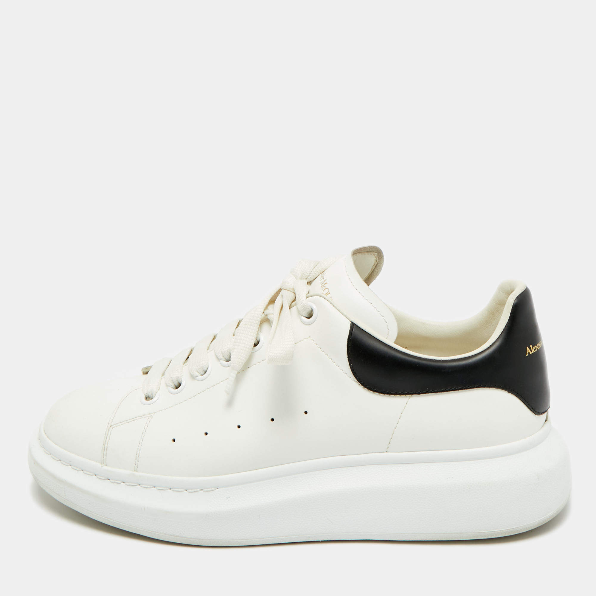 Pre Owned Alexander McQueen White/Black Leather Oversized Sneakers Size 43