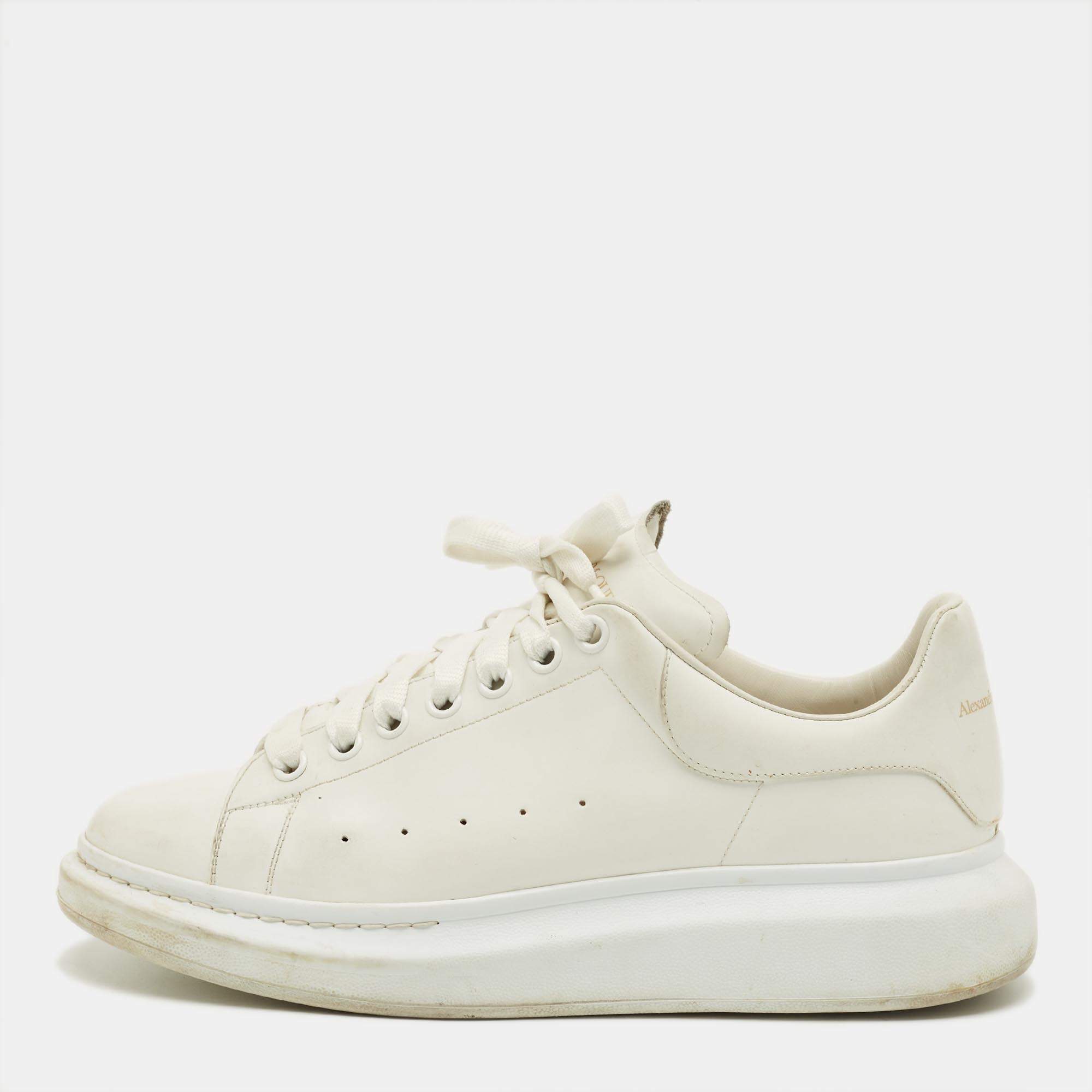 Pre Owned Alexander McQueen White Leather Oversized Lace Up Sneakers Size 43.5