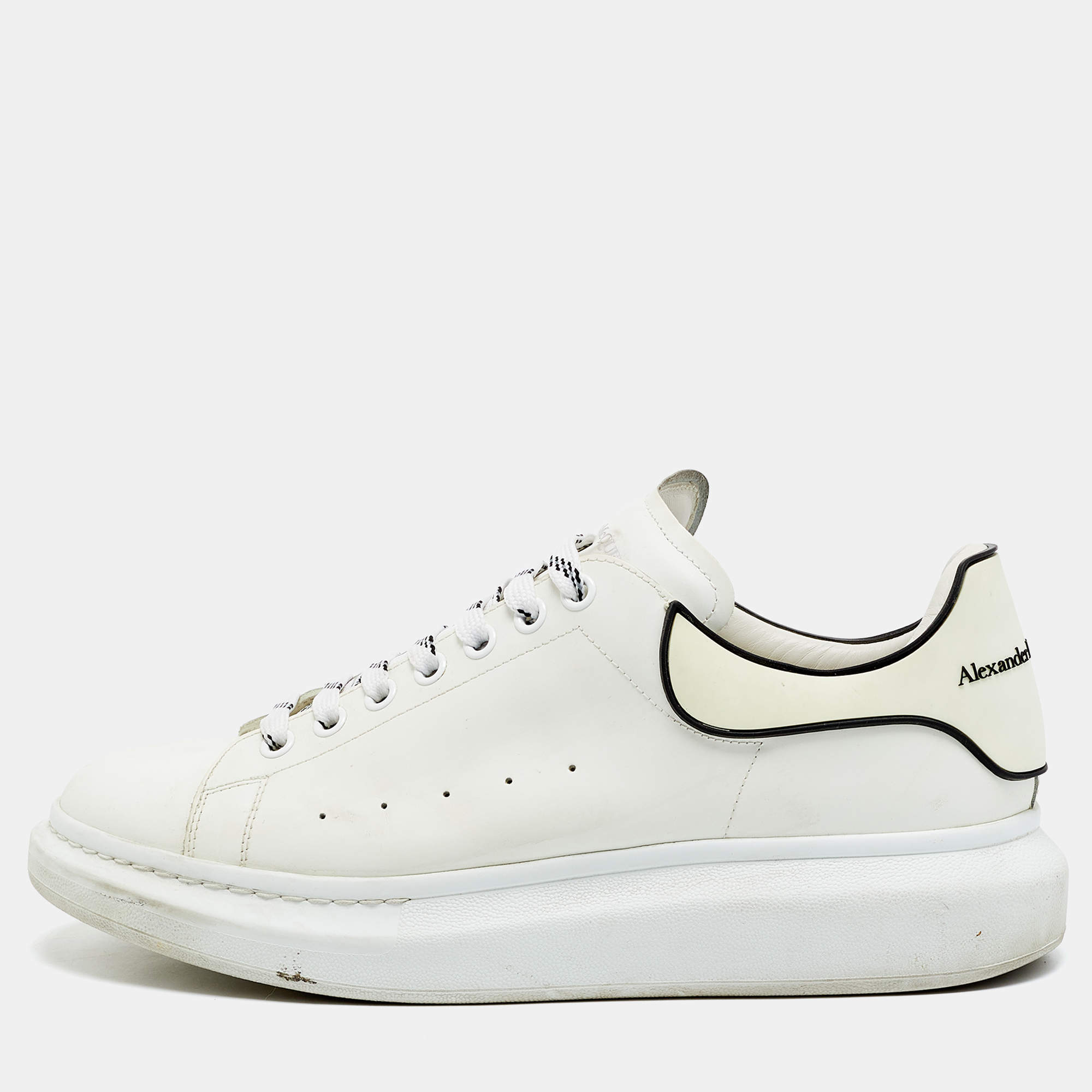 Pre Owned Alexander McQueen Oversized Size 46 White Leather and Rubber Lace Up Sneakers