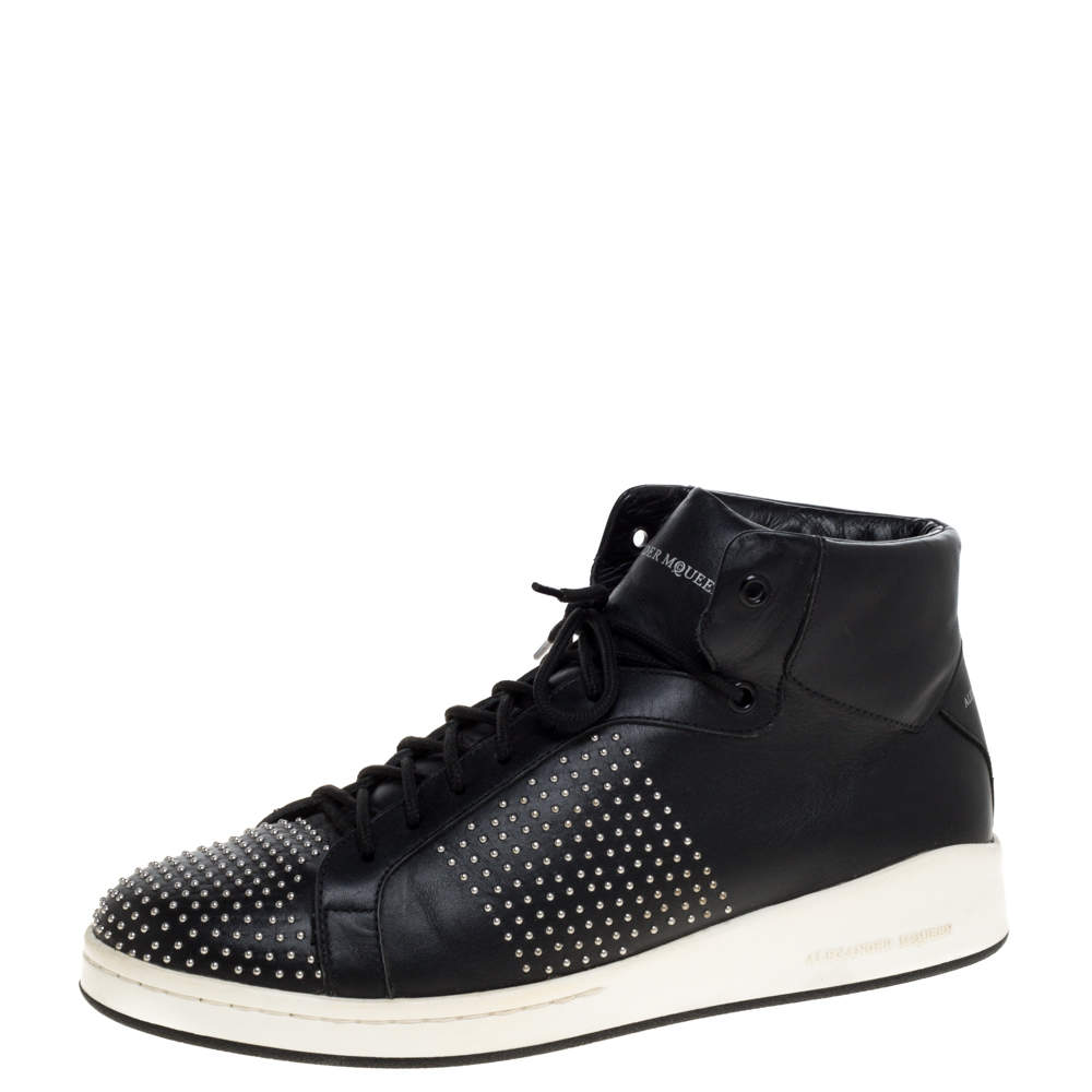 Alexander McQueen Black Leather Studded High Top Sneakers Size 41 ...